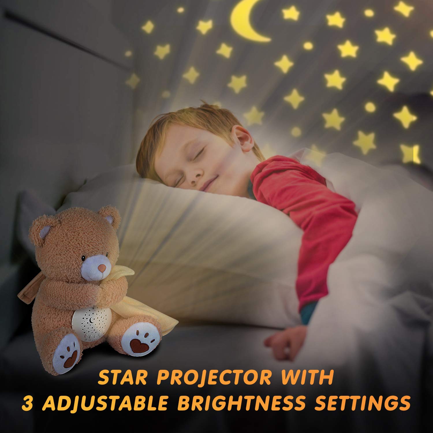 BEREST Baby Sleep Soother Bear, Mom's Heartbeat & Lullabies White Noise Machine, Nursery Decor Night Light Projector, Toddler Crib Sleeping Aid, Newborns Shower Gifts Portable Teddy - Image 3