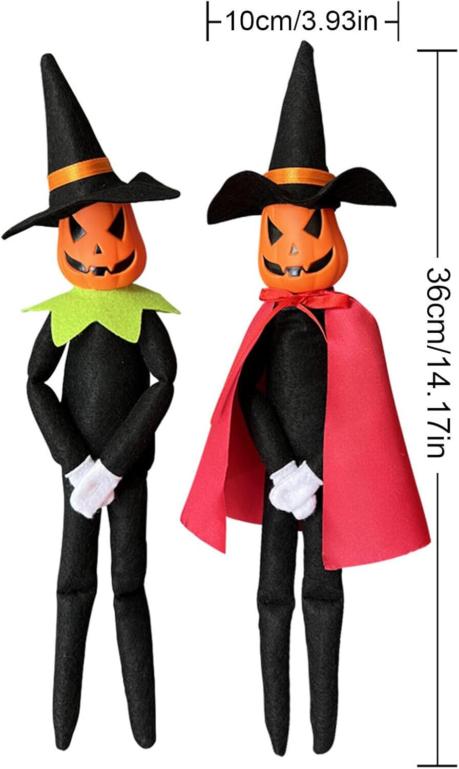 14Inch Halloween Xmas Pumpkin Elf Plush Stuffed Doll,Handmade Pumpkin Elf Toy with Black Hat,White Gloves,Dresses,and Cape for Halloween and Autumn Harvest Holiday Tabletop Home Decorations (Red) - Image 6