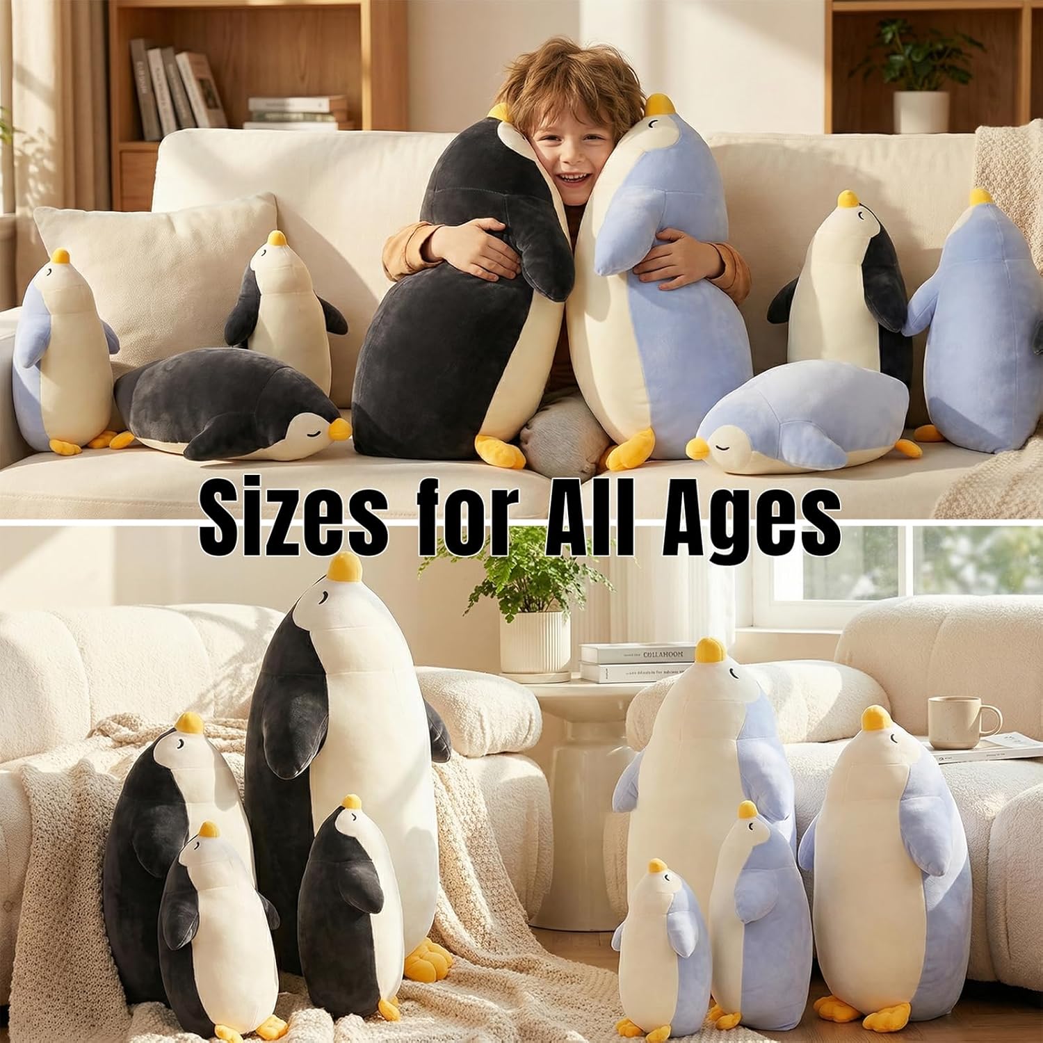 DENTRUN Penguin Stuffed Animals Bulk, Cute Penguin Plush Doll Play Toys for Kids Girls Boys Adults Birthday Xmas Halloween Present Adorable Soft Plushies, 12.20/18.11/22.44/25.98 Inchs, Blue, Black - Image 2
