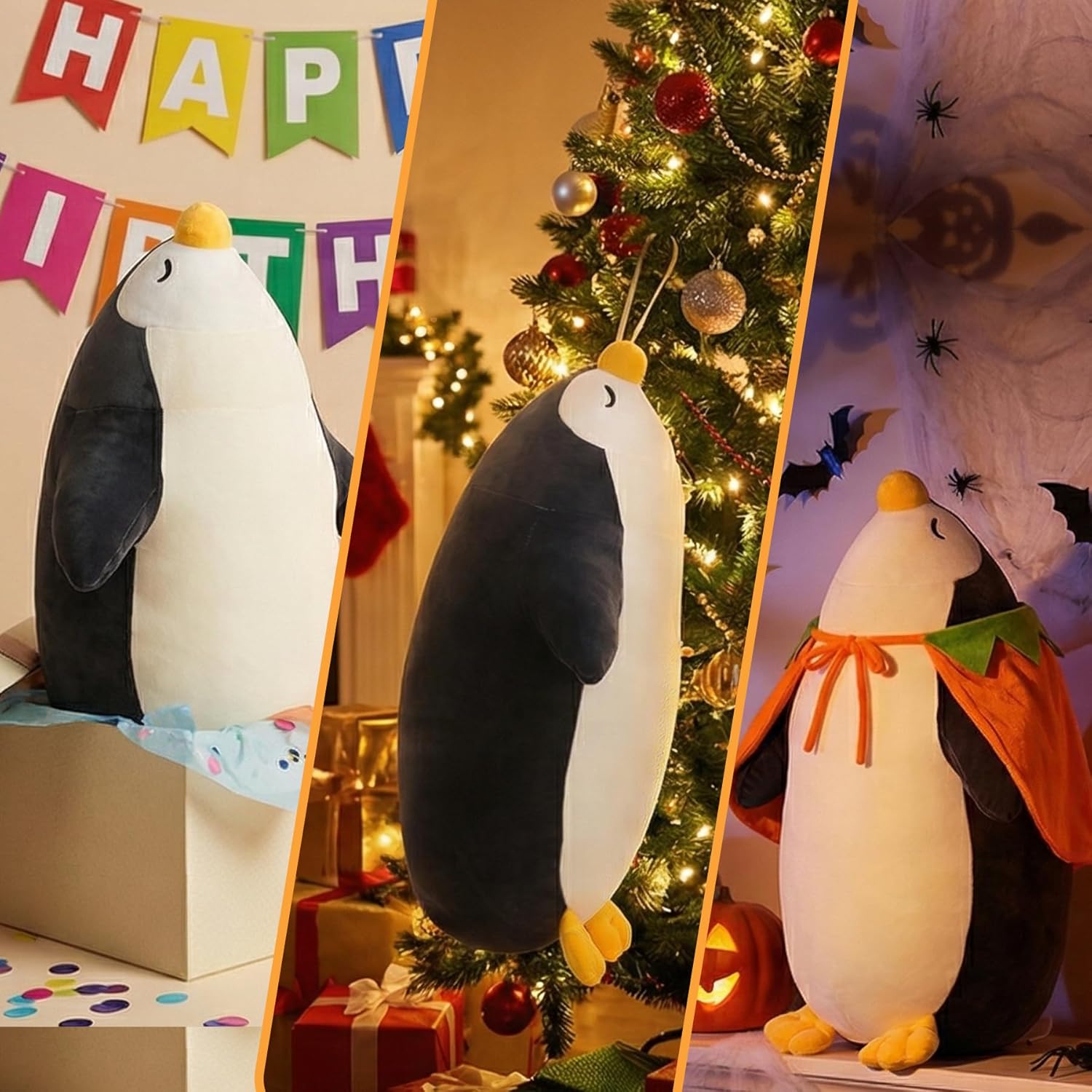 DENTRUN Penguin Stuffed Animals Bulk, Cute Penguin Plush Doll Play Toys for Kids Girls Boys Adults Birthday Xmas Halloween Present Adorable Soft Plushies, 12.20/18.11/22.44/25.98 Inchs, Blue, Black - Image 5