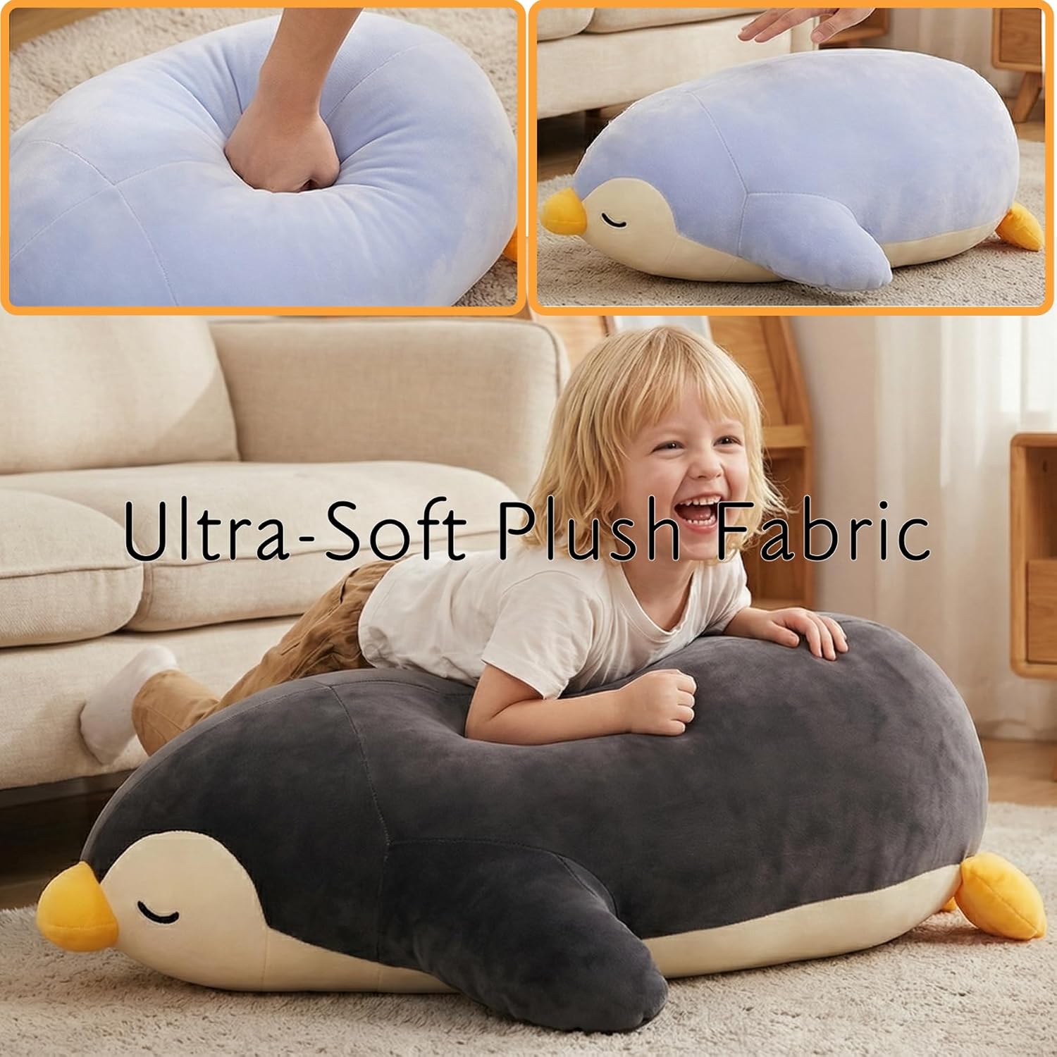 DENTRUN Penguin Stuffed Animals Bulk, Cute Penguin Plush Doll Play Toys for Kids Girls Boys Adults Birthday Xmas Halloween Present Adorable Soft Plushies, 12.20/18.11/22.44/25.98 Inchs, Blue, Black - Image 7