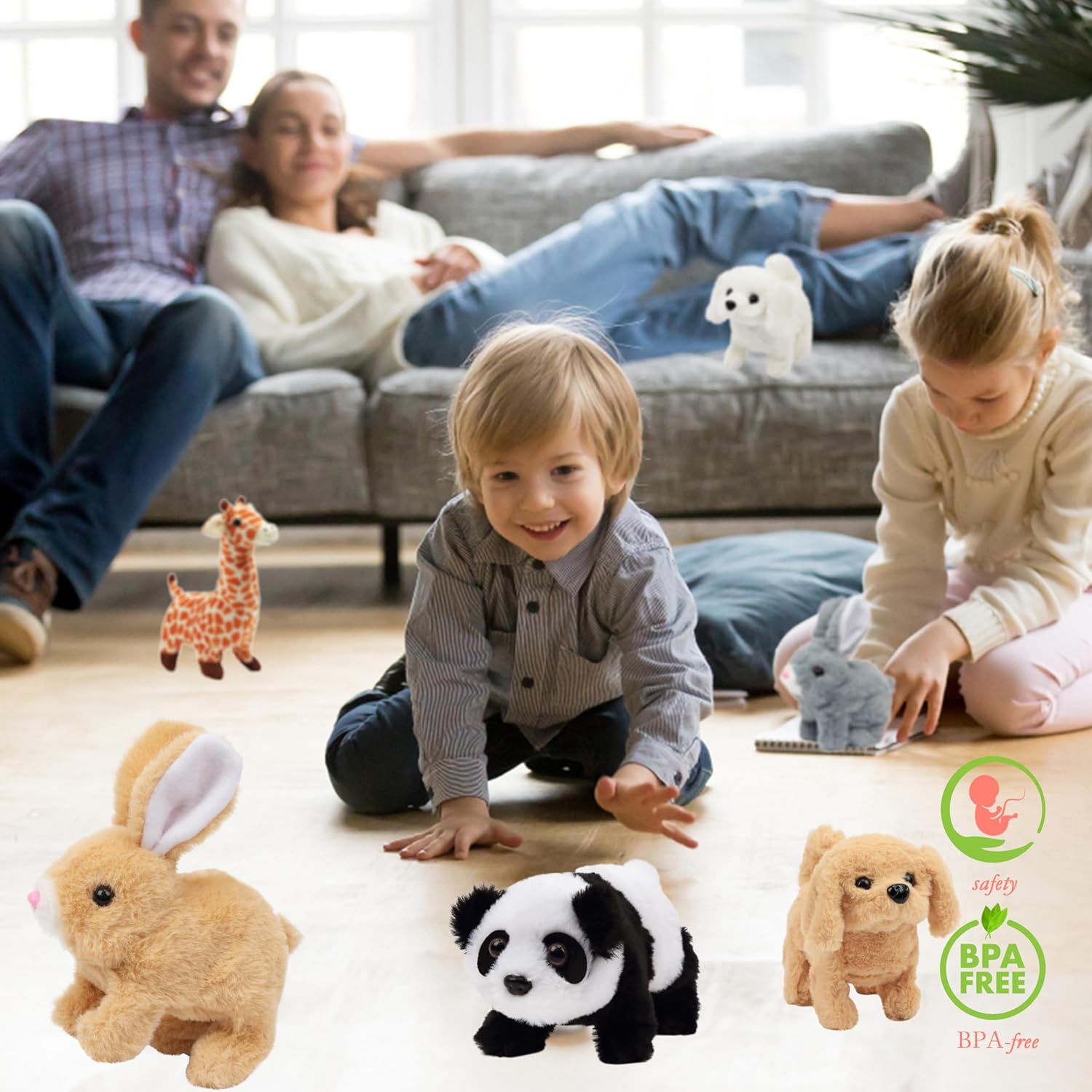 Hopearl Hopping Rabbit Interactive Electronic Pet Plush Bunny Toy with Sounds and Movements Animated Walking Wiggle Ears Twitch Nose Gift for Toddlers Birthday, Brown, 7'' - Image 7