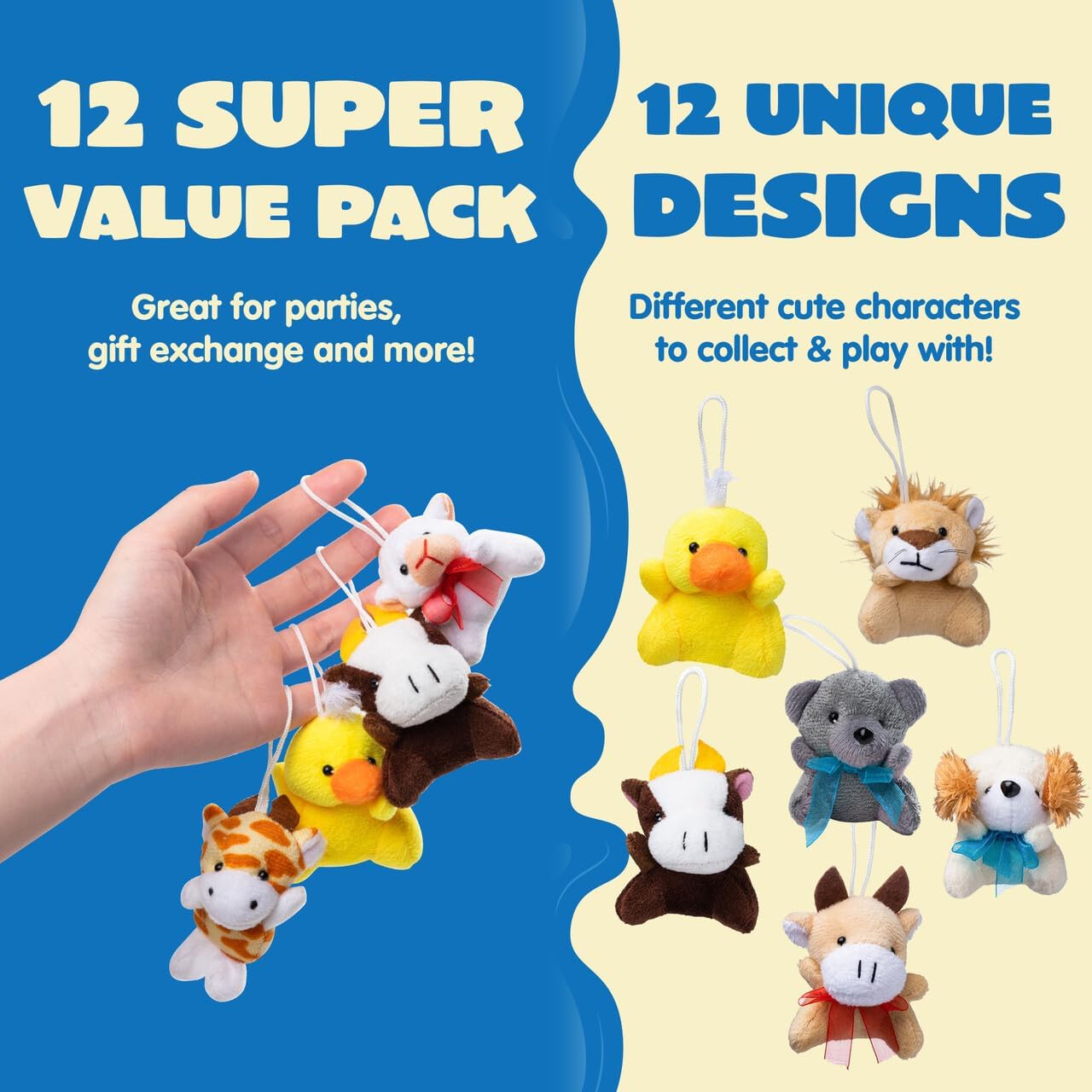 JOYIN 12 Pack Random Mini Animal Plush Toy Assortment (12 Units 3" Each),Bulk Stuffed Animals for Kids, Small Animals Plush Keychain Decoration, Carnival Prizes, Birthday Goodie Bags & Party Favors - Image 2