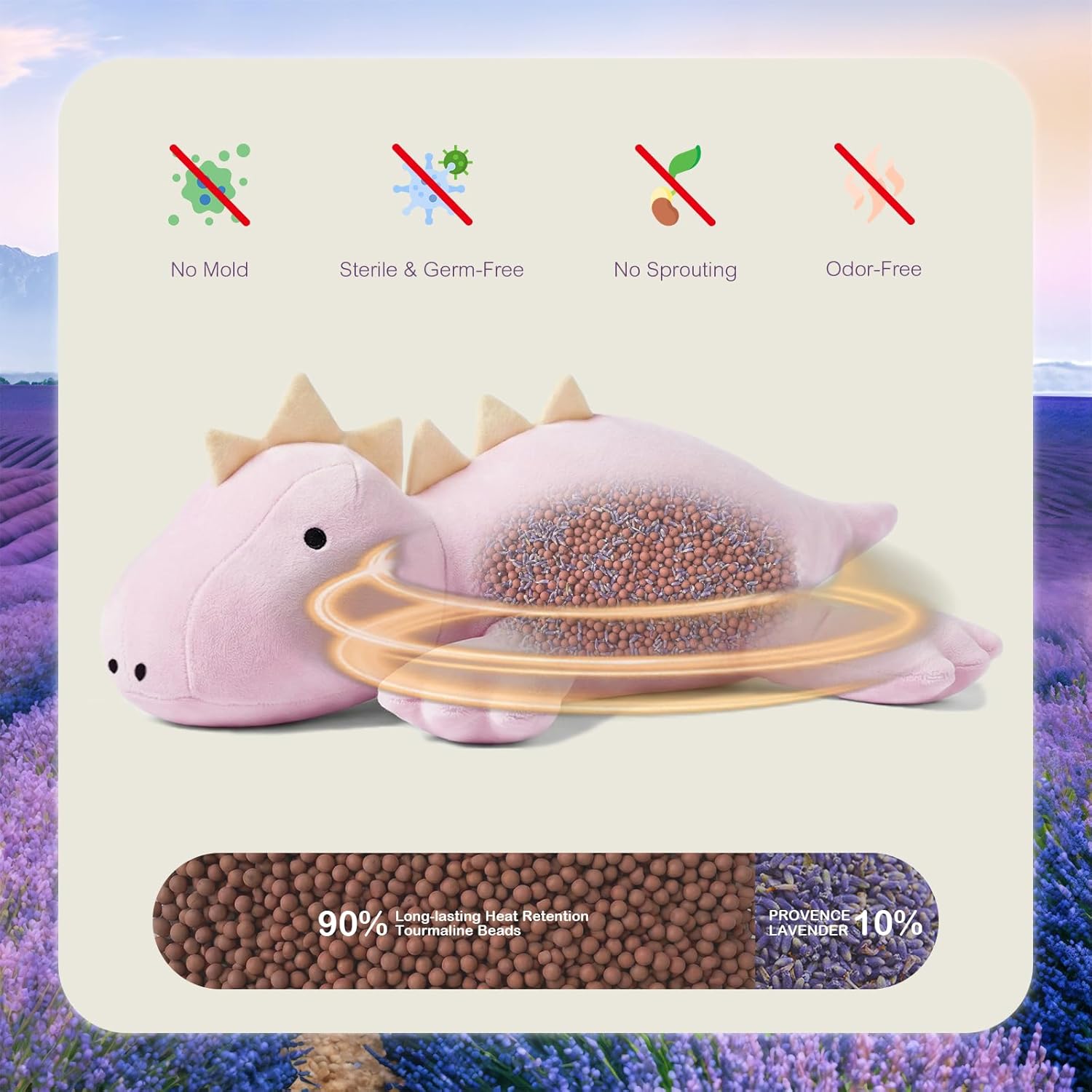 KOWSI® Microwavable Heating Pad Purple Stegosaurus Plush - 1.4 Lb Weighted Stuffed Animal Toy with Tourmaline Beads & Lavender - 16" Squished Long Dinosaur Pillow - Lumbar Back Cushion Lasting Warmth - Image 4