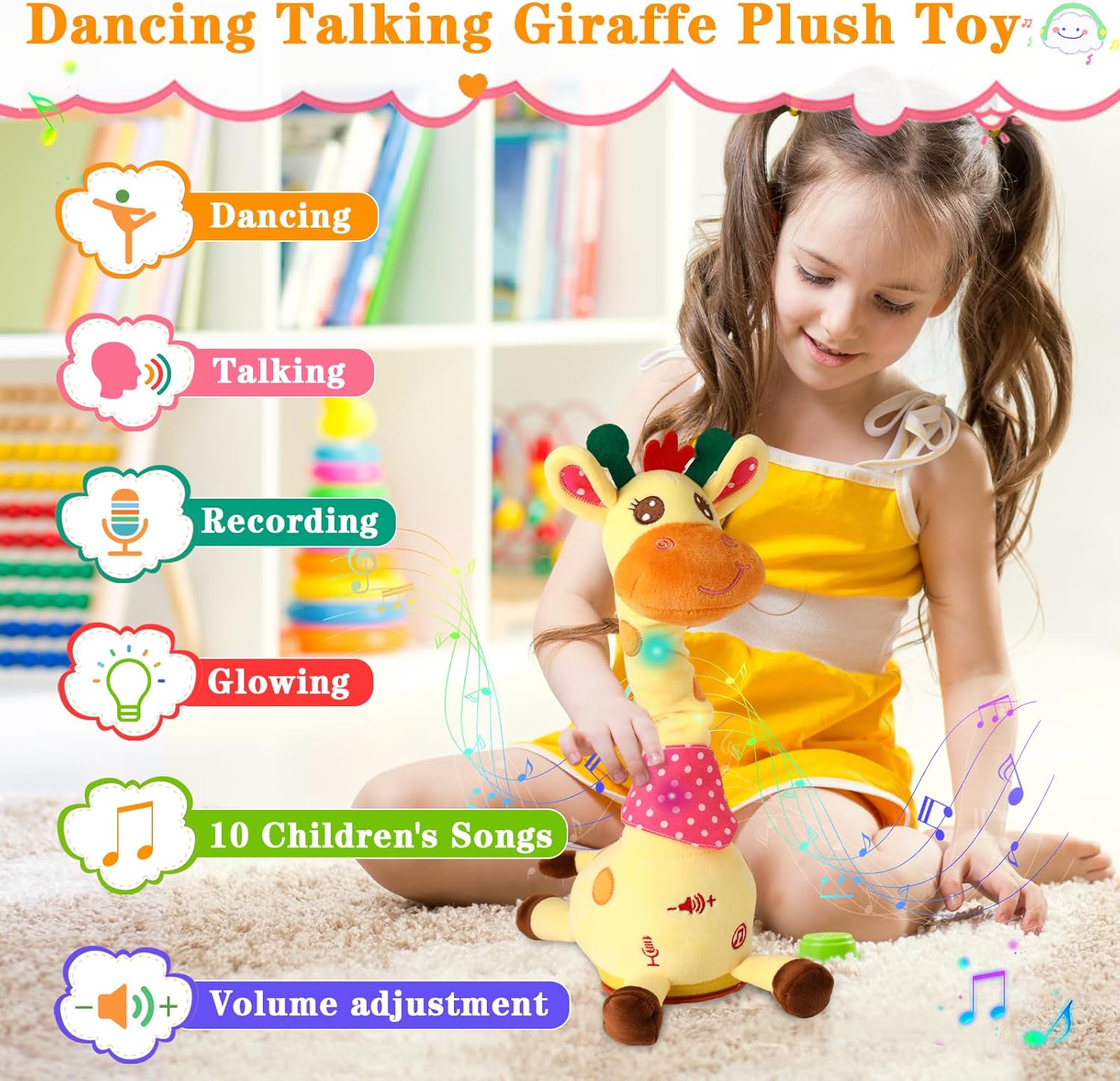 Dancing Giraffe Toy Stuffed Animal Toddlers Gifts for Baby Toys Singing Song Toddlers Toy Repeats What You Say Glowing Musical Toy for Baby Birthday Gift Groovy Giraffe Toy - Image 6