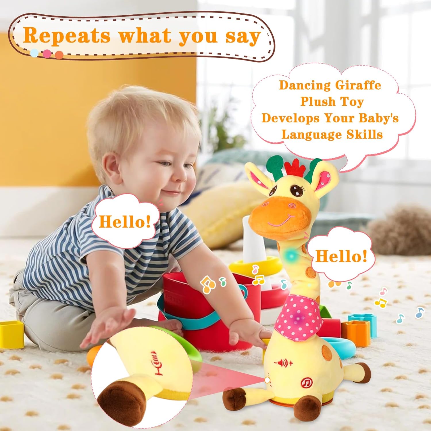 Dancing Giraffe Toy Stuffed Animal Toddlers Gifts for Baby Toys Singing Song Toddlers Toy Repeats What You Say Glowing Musical Toy for Baby Birthday Gift Groovy Giraffe Toy - Image 7
