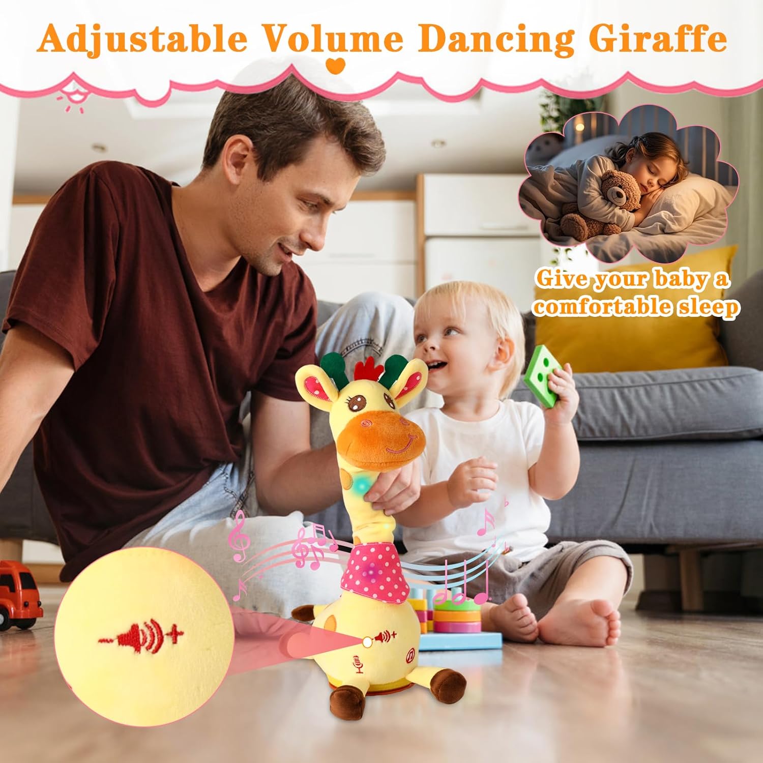 Dancing Giraffe Toy Stuffed Animal Toddlers Gifts for Baby Toys Singing Song Toddlers Toy Repeats What You Say Glowing Musical Toy for Baby Birthday Gift Groovy Giraffe Toy - Image 8