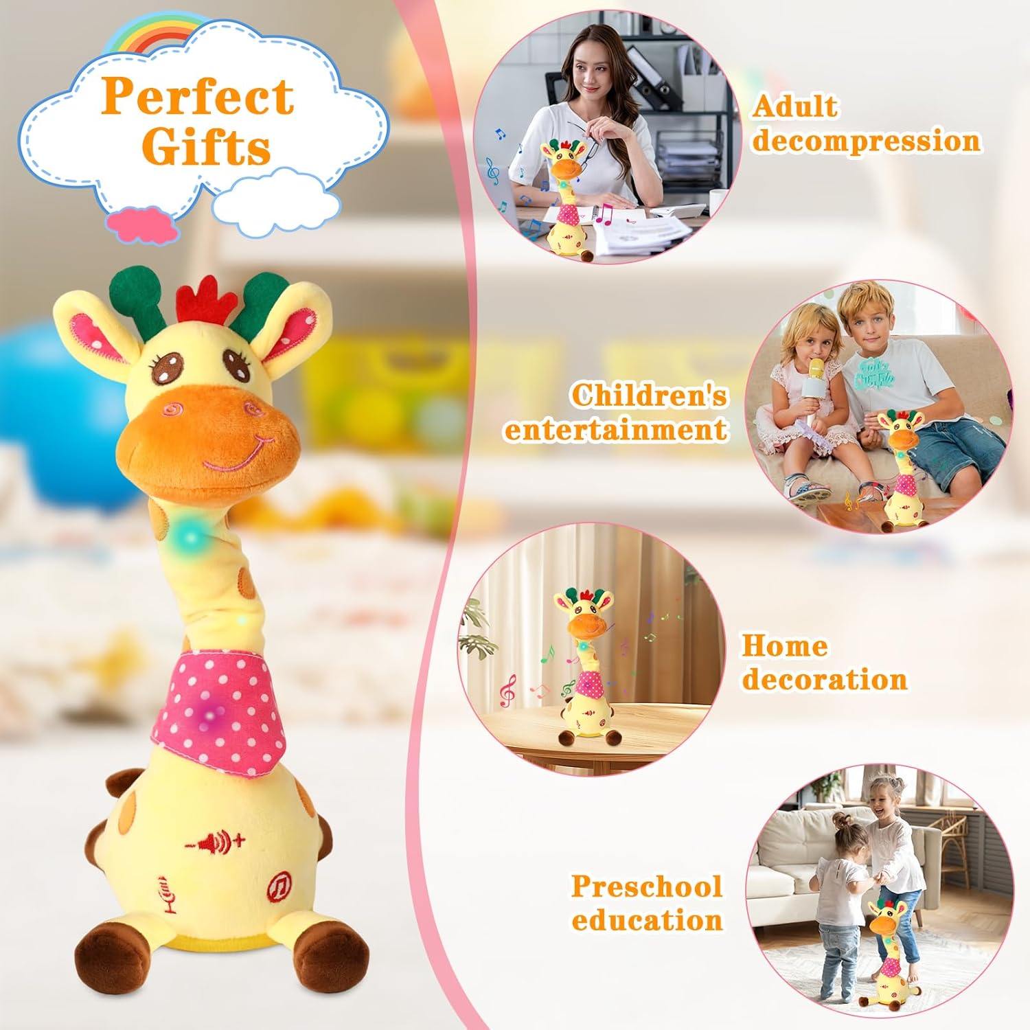 Dancing Giraffe Toy Stuffed Animal Toddlers Gifts for Baby Toys Singing Song Toddlers Toy Repeats What You Say Glowing Musical Toy for Baby Birthday Gift Groovy Giraffe Toy - Image 9