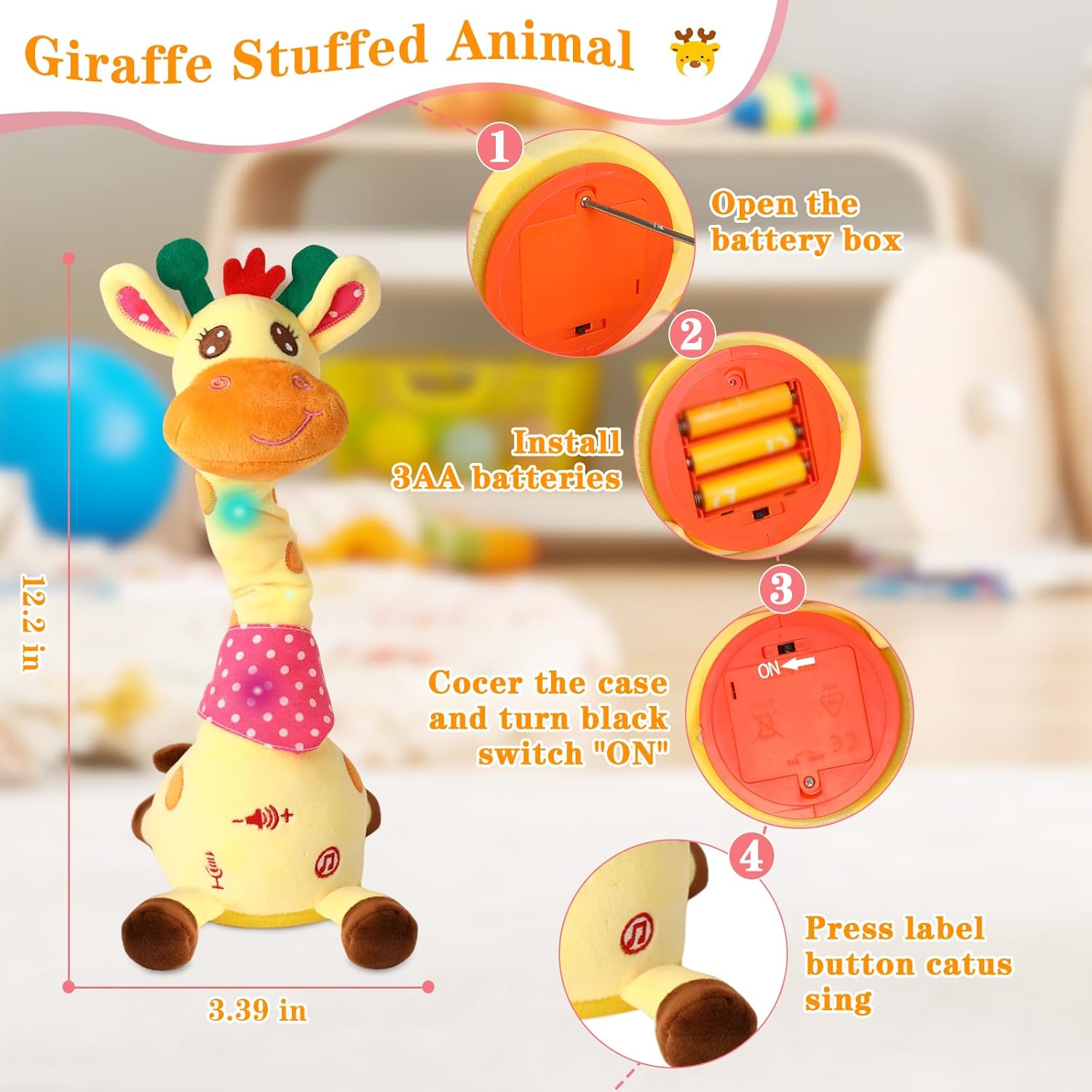 Dancing Giraffe Toy Stuffed Animal Toddlers Gifts for Baby Toys Singing Song Toddlers Toy Repeats What You Say Glowing Musical Toy for Baby Birthday Gift Groovy Giraffe Toy - Image 11