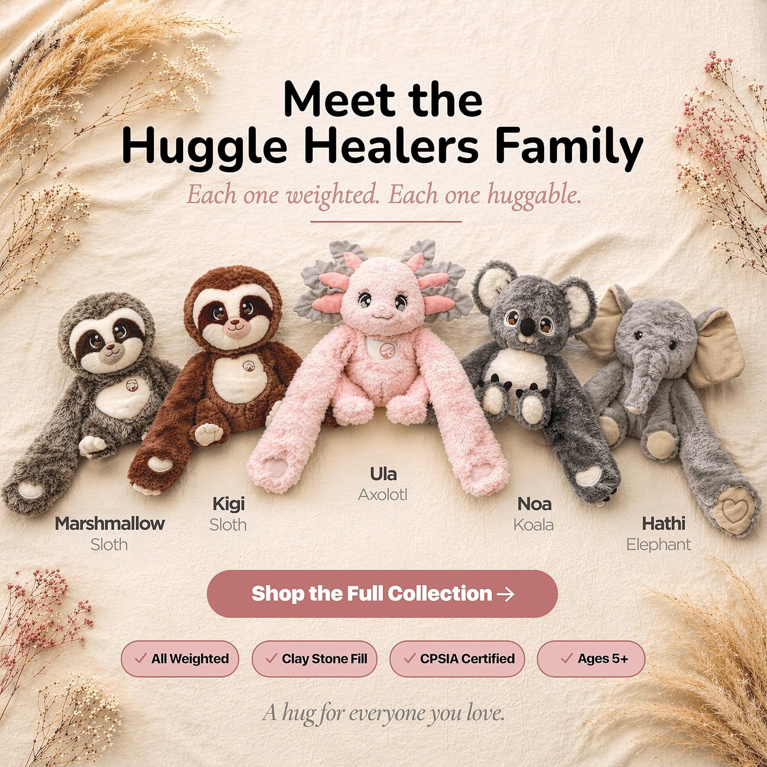 Huggle Healers Weighted Stuffed Animals for Adults, Teens and Kids - 36 Inch Long Plush Arms Pink Stuffed Animal for Hugs - 4.5lb Axolotl Plushies - Ula Axolotl - Image 8
