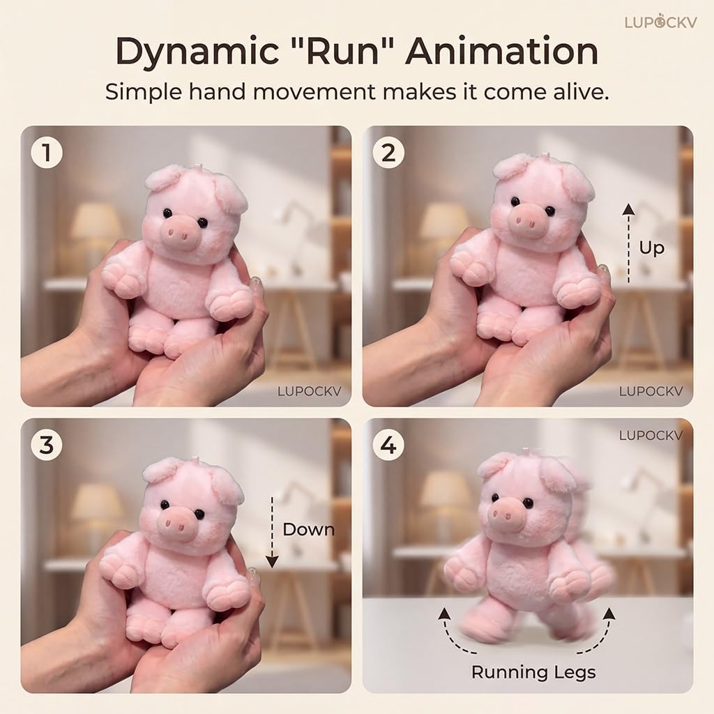 Running Plushie Stress Relief Pig Panda Cow Stuffed Animal Shaking Interactive Moving Legs Desktop Fidget Toy Soft Cuddly Pal Sensory Gift for Kids Adults Office Bedroom Home Nursery(E) - Image 7