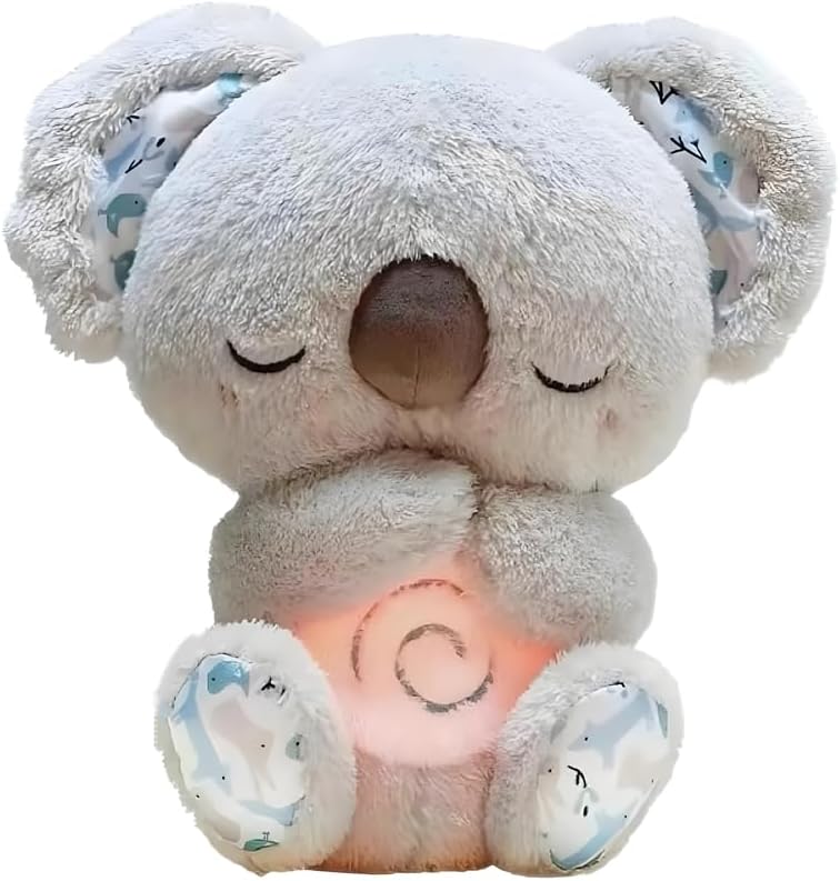 Anxiety Stuffed Animal - Relief Koala Bear for Adults & Kids, Soothing Plush with Breathing Motion, Calming Sleep Buddy, Music & Lights(self contained Battery) (Grey)
