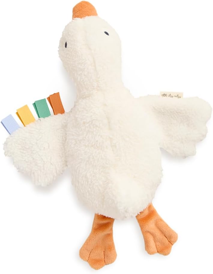 Itzy Ritzy Huggable Lovey – Soft Plush Baby Comfort Toy & Snuggle Companion with Sensory Ribbons - Machine Washable - Designed for Newborns & Toddlers (Goose)