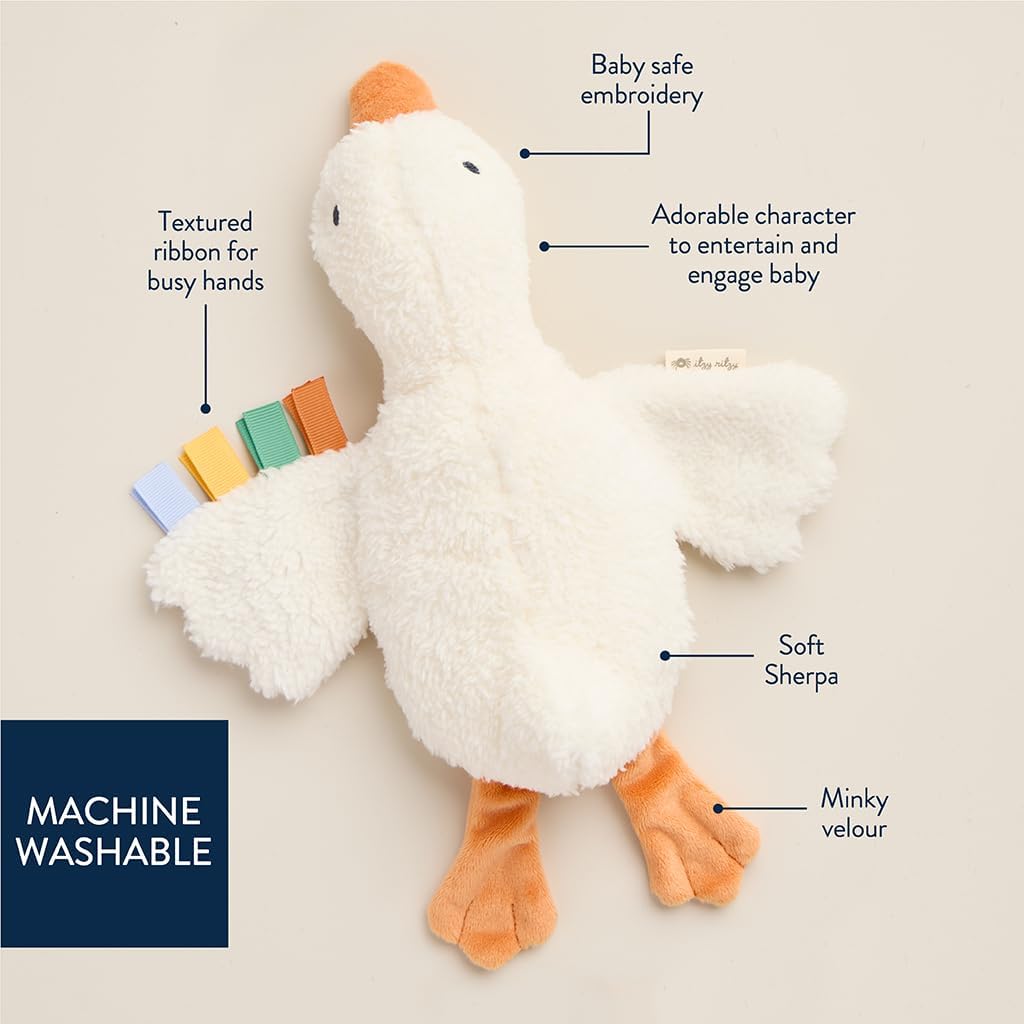 Itzy Ritzy Huggable Lovey – Soft Plush Baby Comfort Toy & Snuggle Companion with Sensory Ribbons - Machine Washable - Designed for Newborns & Toddlers (Goose) - Image 3