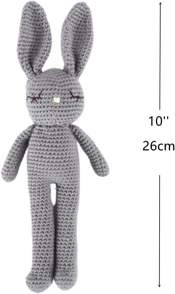 Moni's Choice Stuffed Plush Baby Crochet Bunny Rabbit Easter Gifts Handmade Stuffed Animal Hand-Knit Doll Granddaughter Grandson Lovey Sleep Toy Newborn(Grey) - Image 2