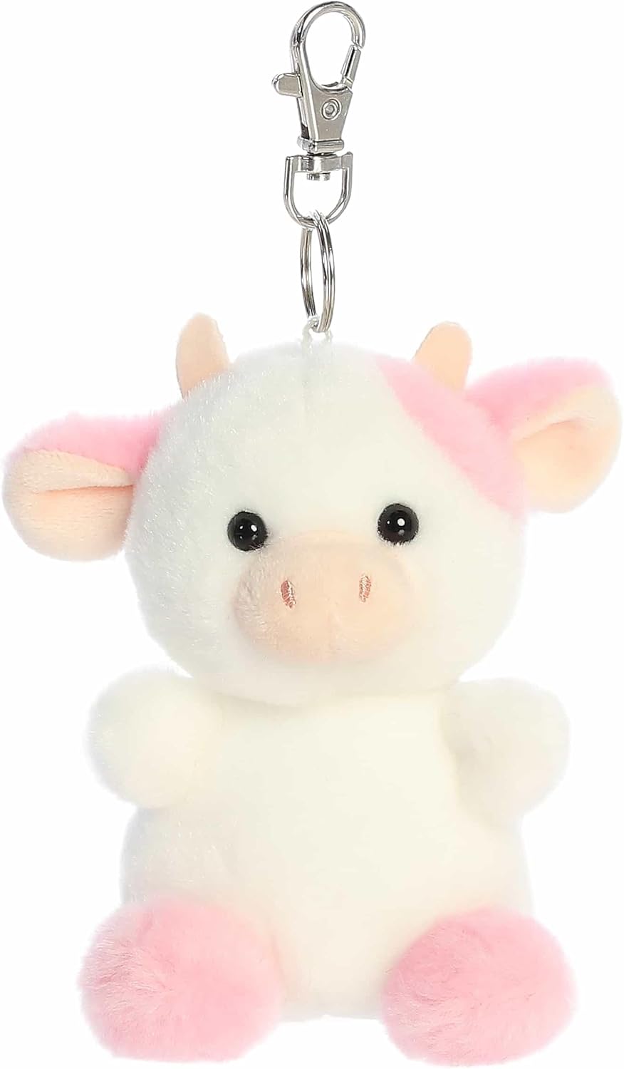 Aurora® Adorable Palm Pals™ Belle Strawberry Cow™ Clip-On- Fun Collectible Plush for Kids and Adult Collectors - Perfect for Backpacks and Birthday Gifts - White 4 Inches