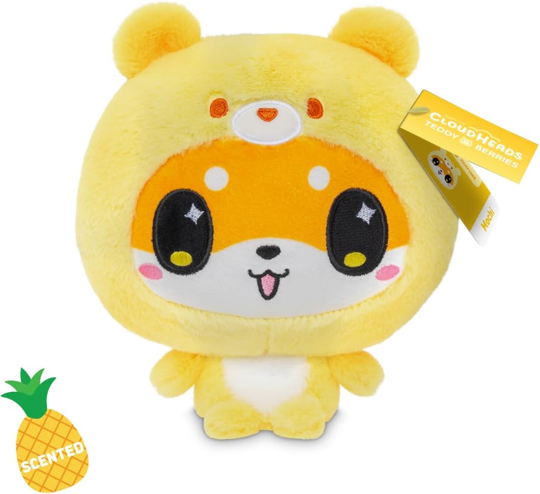 TeeTurtle Cloudheads Mochi The Shiba Inu Dog Plush - 5-Inch Pineapple Cake Scented Teddy Berries Stuffed Animal with Embroidered Details - Soft Cuddly Plush Toys for Kids, Teens, and Adults - Image 6
