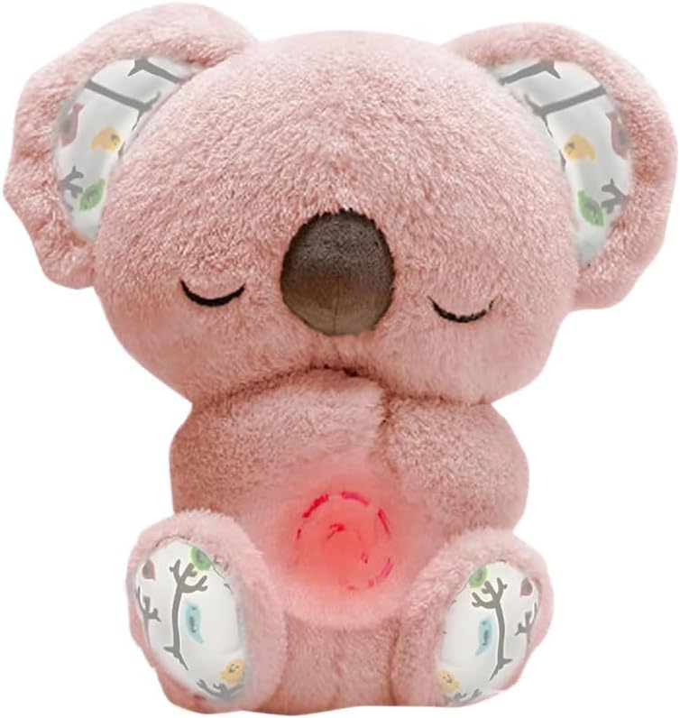 Breathing Koala Stuffed Animal - with Soothing Music & Rhythmic Breathing Motion for Anxiety Relief and Sleep, Emotional Support Plush Toy for Adults and Kids (Pink)