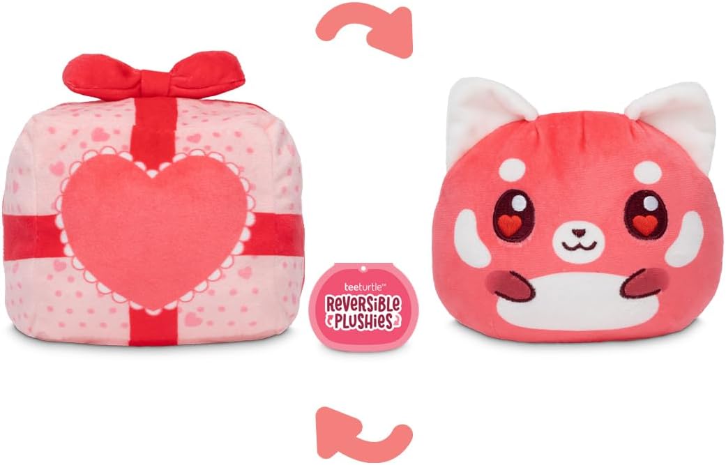 TeeTurtle Reversible Red Panda Valentine's Day Present Plushie - 4-Inch Two-Sided Flip Plush Toy with Embroidered Details - Cute Mini Collectible Plush for Kids, Teens, and Adults - Image 3