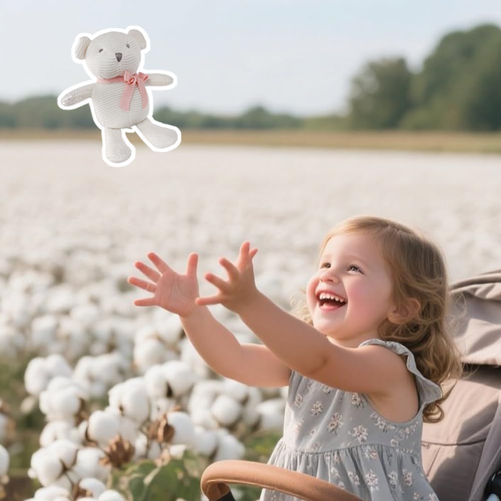 FLUFFYFUN 100% Organic Cotton White Teddy Bear Plush, 6.5" Baby Stuffed Animal for Newborn - Image 4