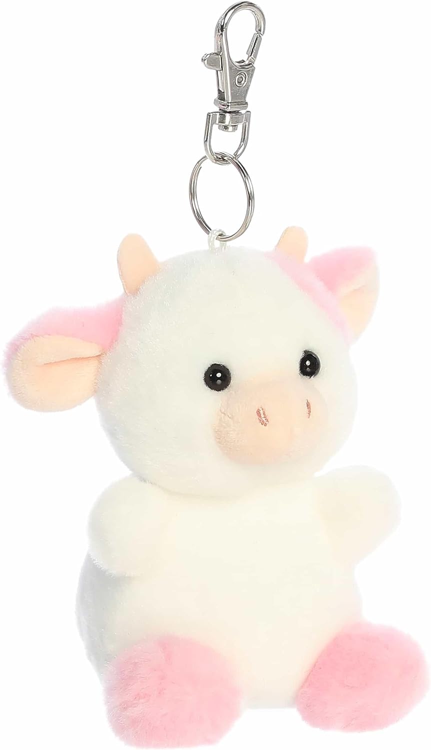 Aurora® Adorable Palm Pals™ Belle Strawberry Cow™ Clip-On- Fun Collectible Plush for Kids and Adult Collectors - Perfect for Backpacks and Birthday Gifts - White 4 Inches - Image 3