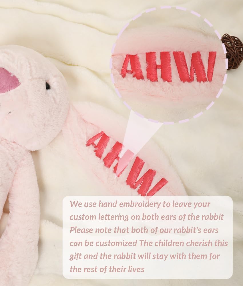 Easter Personalized Baby Gifts, Bunny Stuffed Animal for Babies with Embroidered Child's Name, Handmade Custom Plush Rabbit Toy for Girl Boy, Customized Cute Baby Gift for Newborn Kids - Image 4