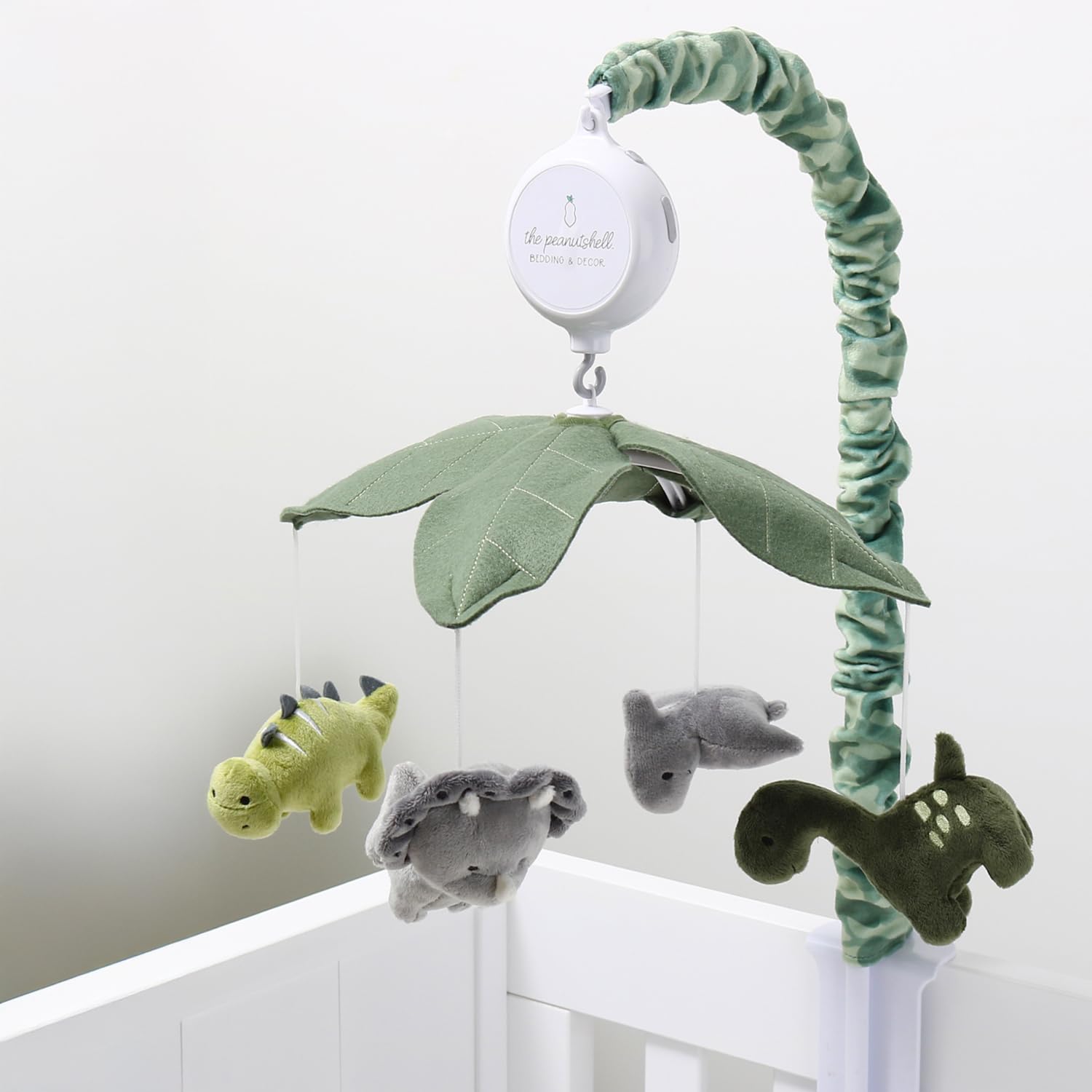 The Peanutshell Crib Mobile for Boys or Girls - Grey and Green Camo Musical Baby Crib Mobile with 12 Lullabies, Dino Baby Dinosaur Nursery Decor - Image 5