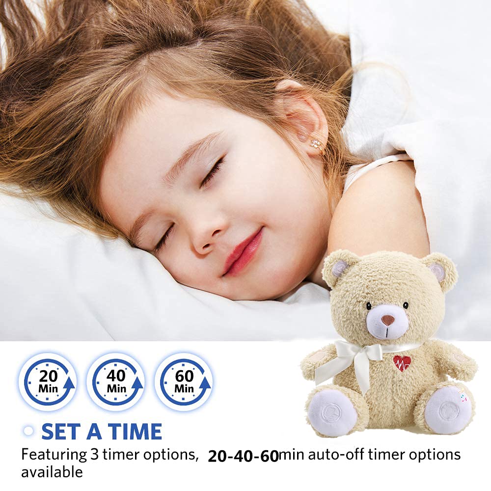BEREST Sleeping Bear Baby Sleep Soother- Mom's Heartbeat White Noise Machine Infant Stuffed Animal Bear Toy Sleeping Aid, Nursery Decor with Baby Cry Sensor, Night Light, 9 Soothing Sounds Therapy - Image 5