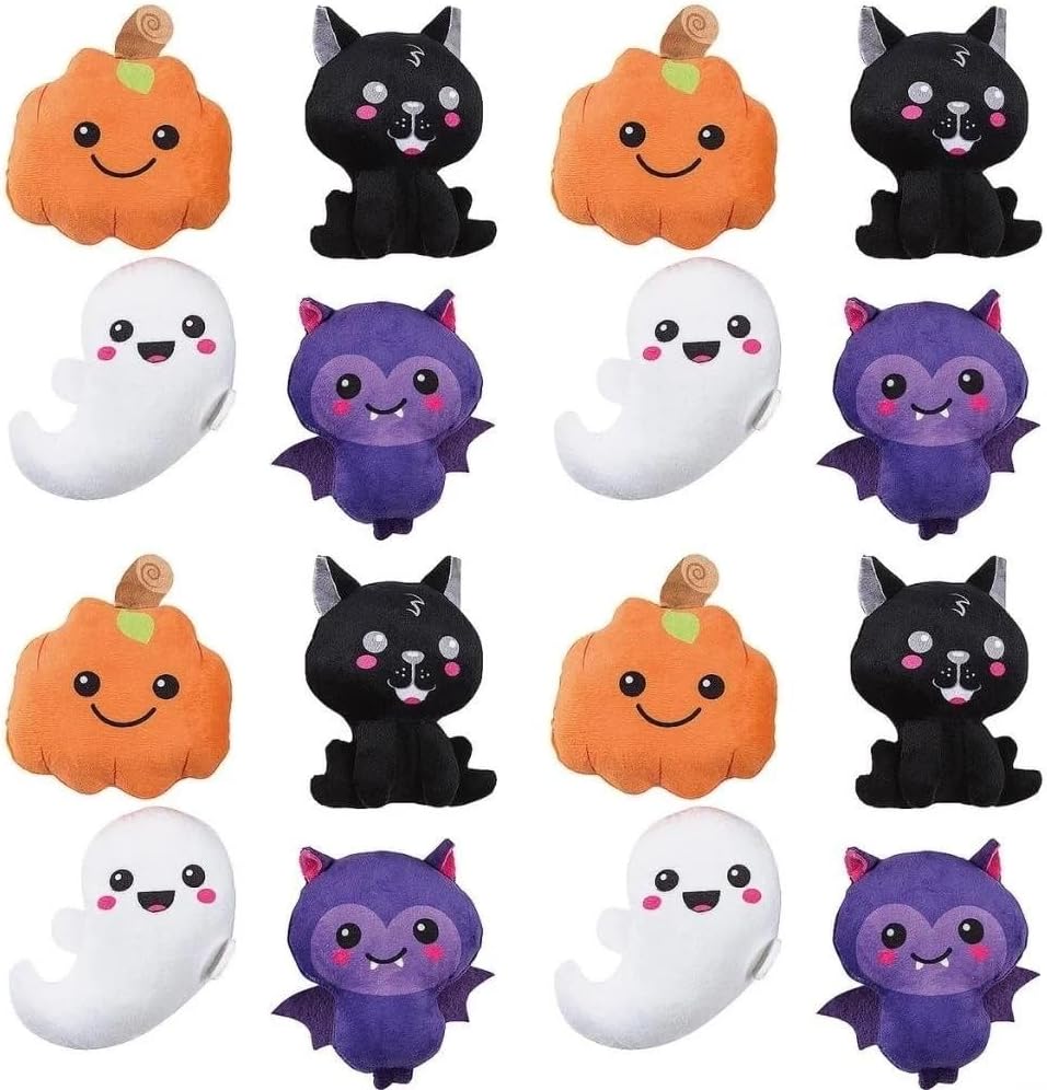 Fun Express Halloween Kawaii Plush Characters - 12 Piece Bulk Party Favors Set for Kids | Mini Stuffed Animals for Classroom Prizes, Treasure Box Toys & Goodie Bag Stuffers | 3.5-4.5 Inch