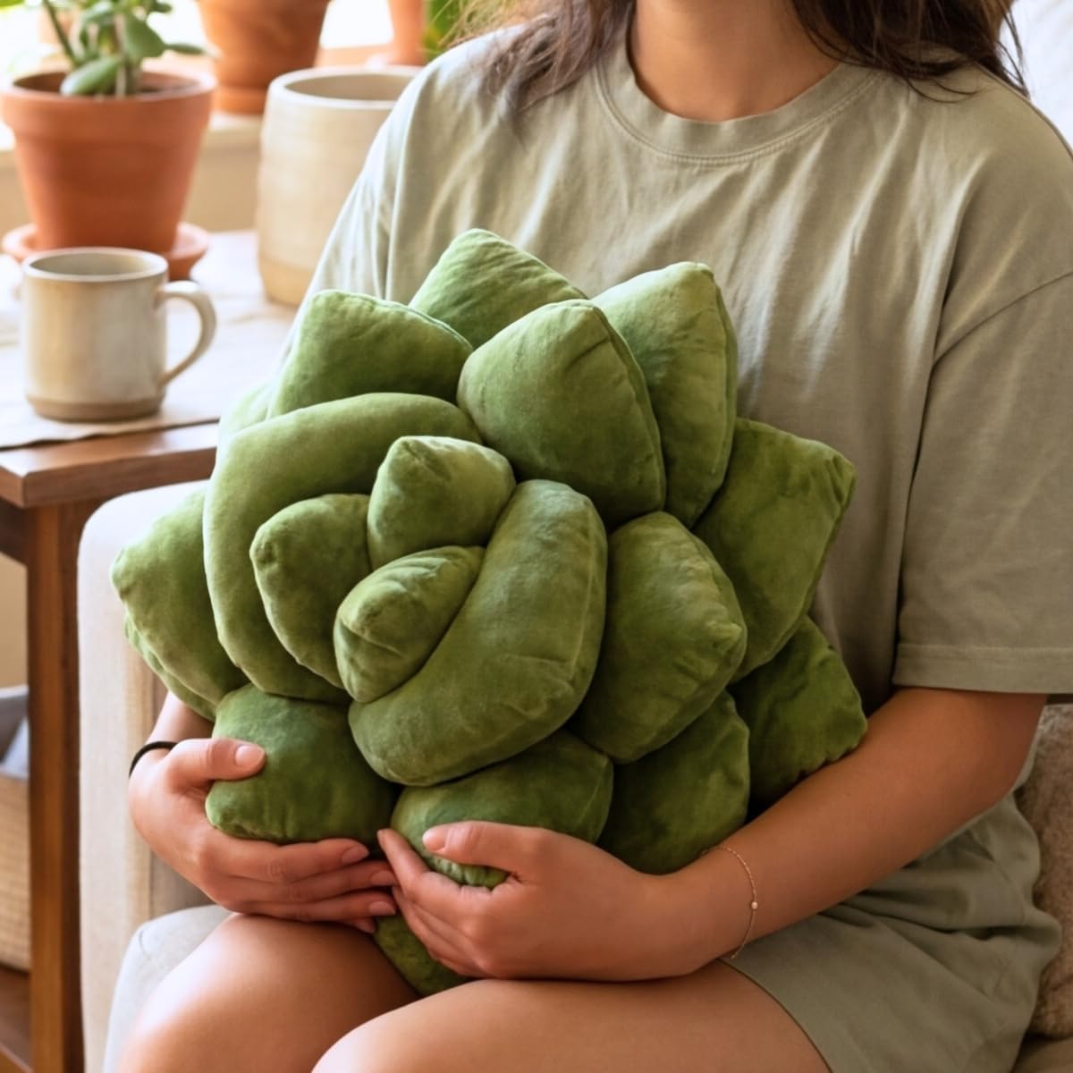 Green Philosophy Co. Succulent® Pillow 16" – Soft 3D Decorative Flower Throw Pillow, Unique Olive Green Plush Flower Cushion, Perfect for Couch, Sofa, Bedroom Decor, Gift for Plant Lovers - Image 4