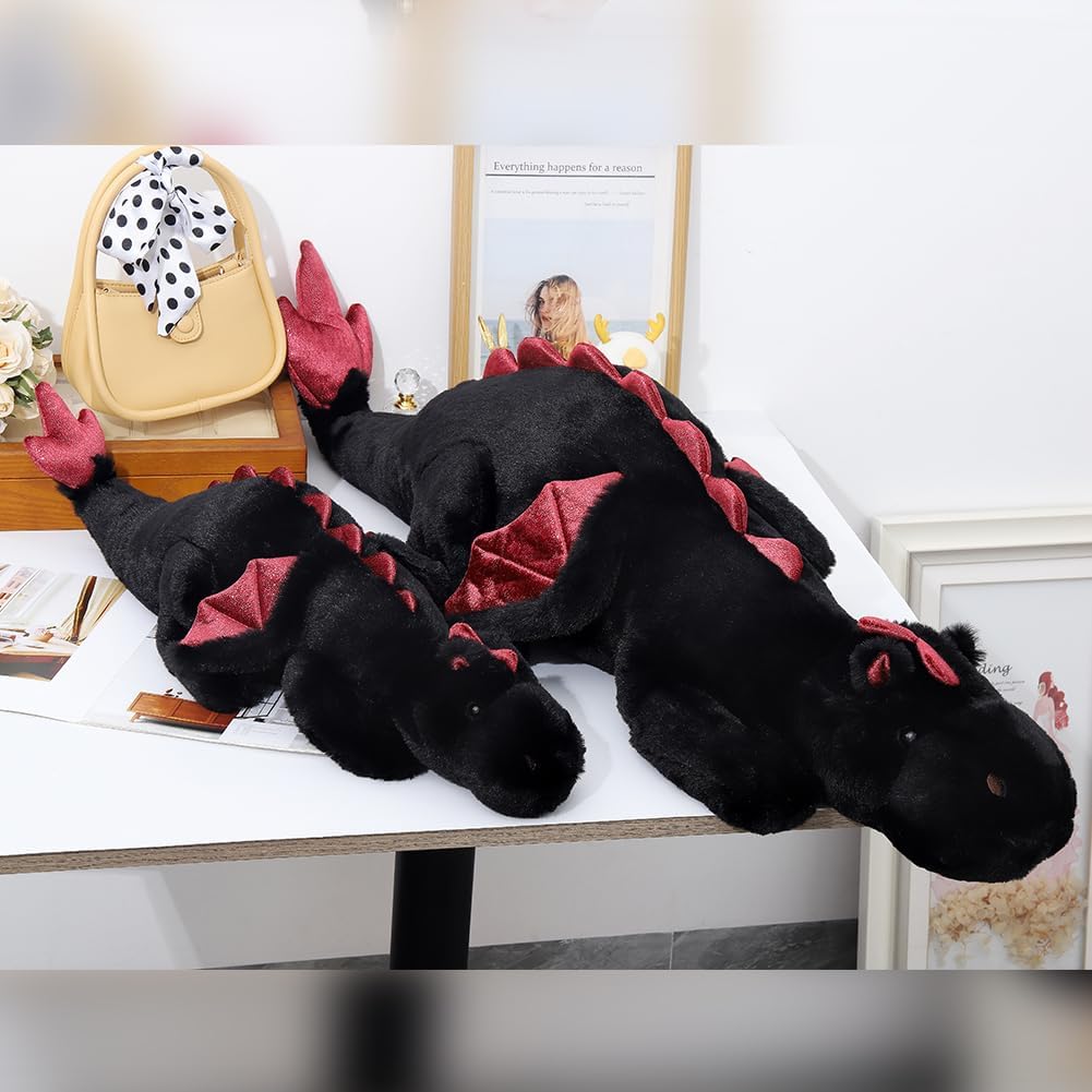 Weighted Dragon Stuffed Animal 10Lbs 43.3" Soft and Sturdy Weighted Stuffed Animals for Adults and Kids, Large Black Dragon Plush - Image 2