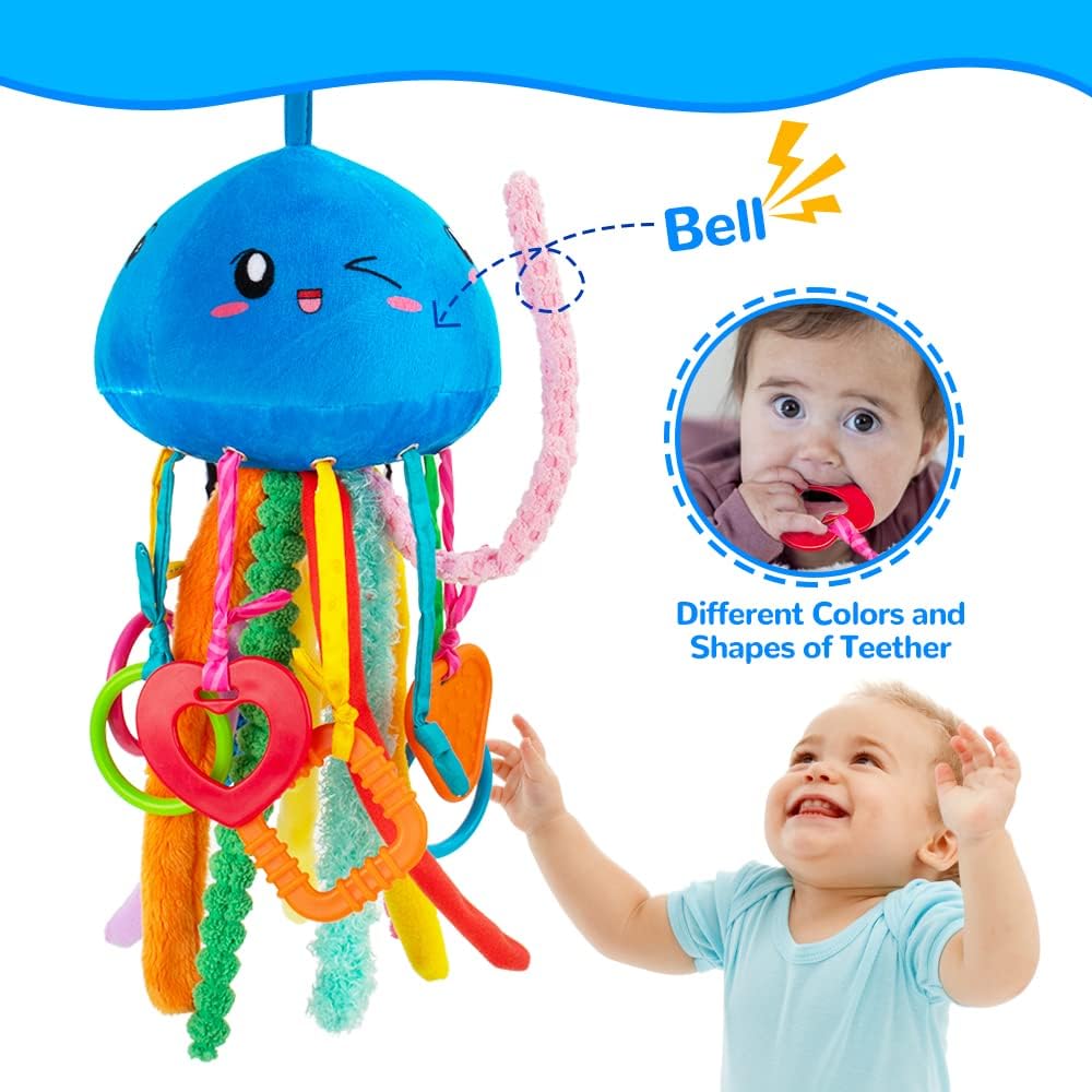 teytoy Sensory Toy, Texture Toys for Babies with Rattle, Autism Sensory Toys Jellyfish Shape Tactile Sensory Toys with 10 Textures, Baby Sensory Toys for 0-3-6-18 Months Soft Baby Toys with Teethers - Image 4