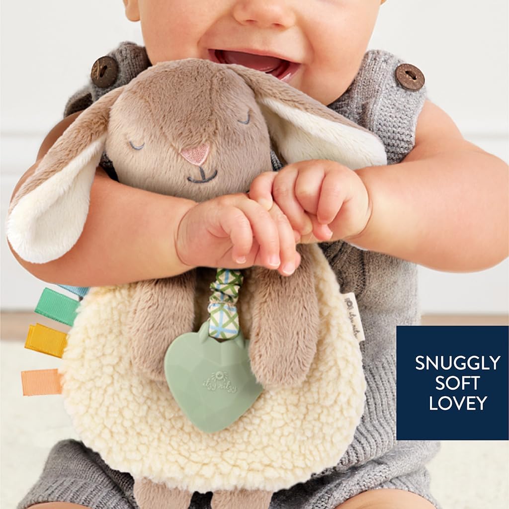 Itzy Ritzy - Itzy Lovey Including Teether - Baby Lovey with Teether, Textured Ribbons & Dangle Arms - Features Crinkle Sound, Sherpa Fabric and Minky Plush (Taupe Bunny) - Image 2