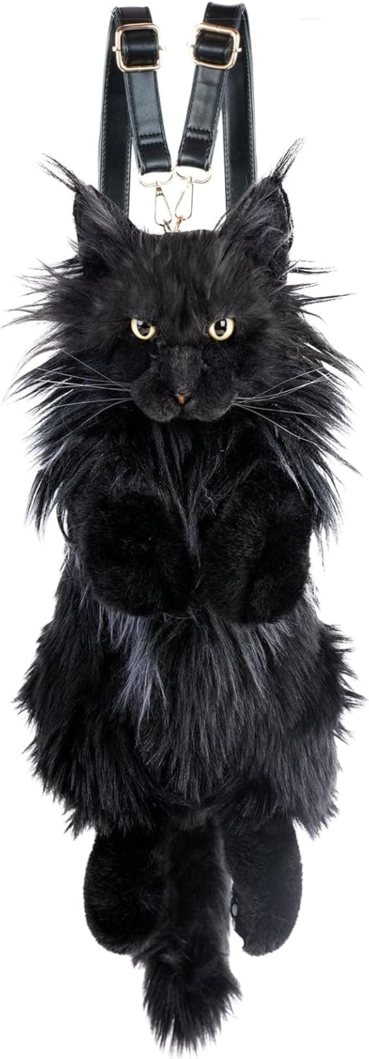 Chongker Cat Shaped Backpack - Handcrafted Stuffed Animals Plush Bag with Adjustable Shoulder, Crossbody, and Handbag Straps (MaineCoon Cat)