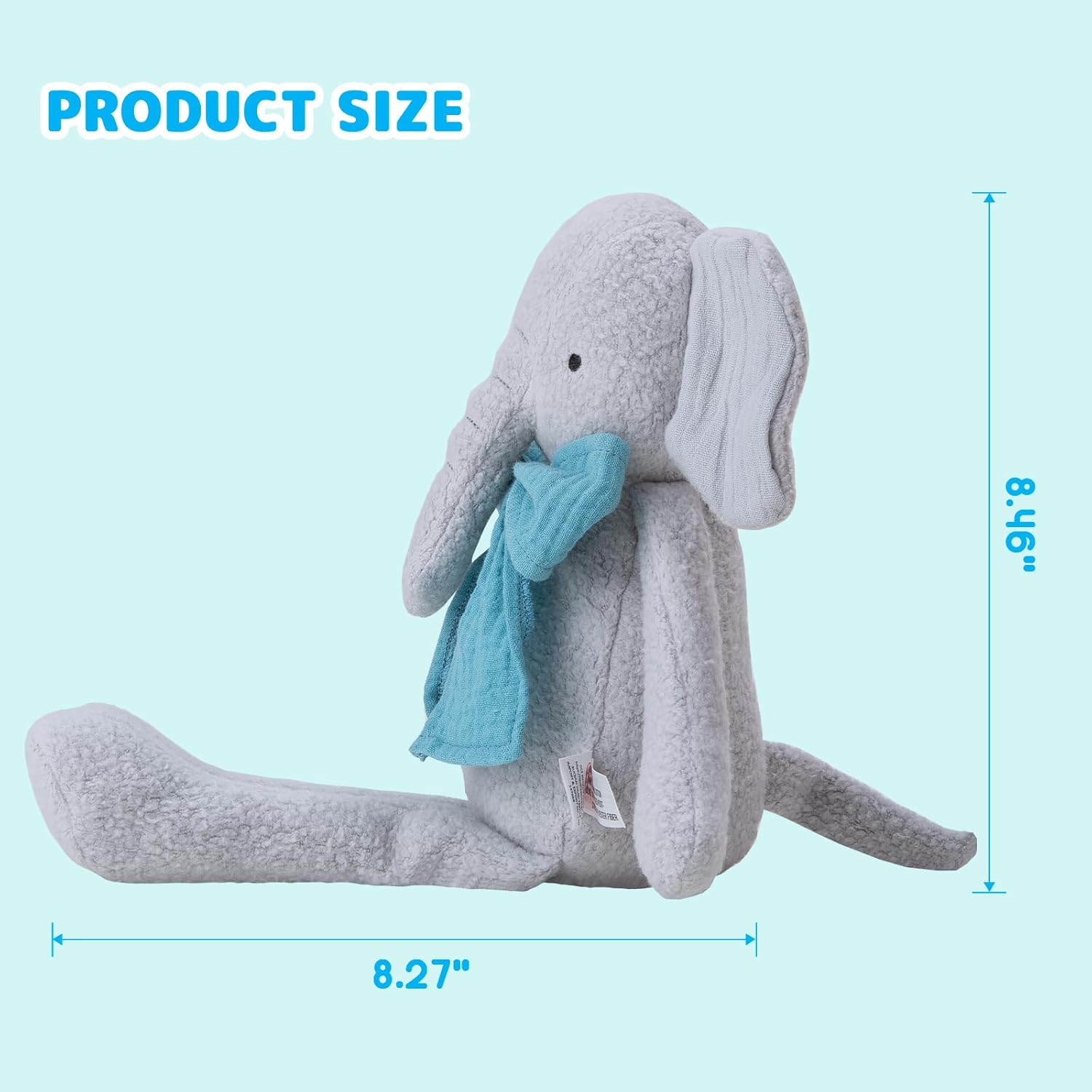 Stuffed Animal Organic Cotton Baby Plush Toys, 9” Organic Sitting Elephant with Rattle Soft Cuddly Toy for Boys and Girls - Image 6
