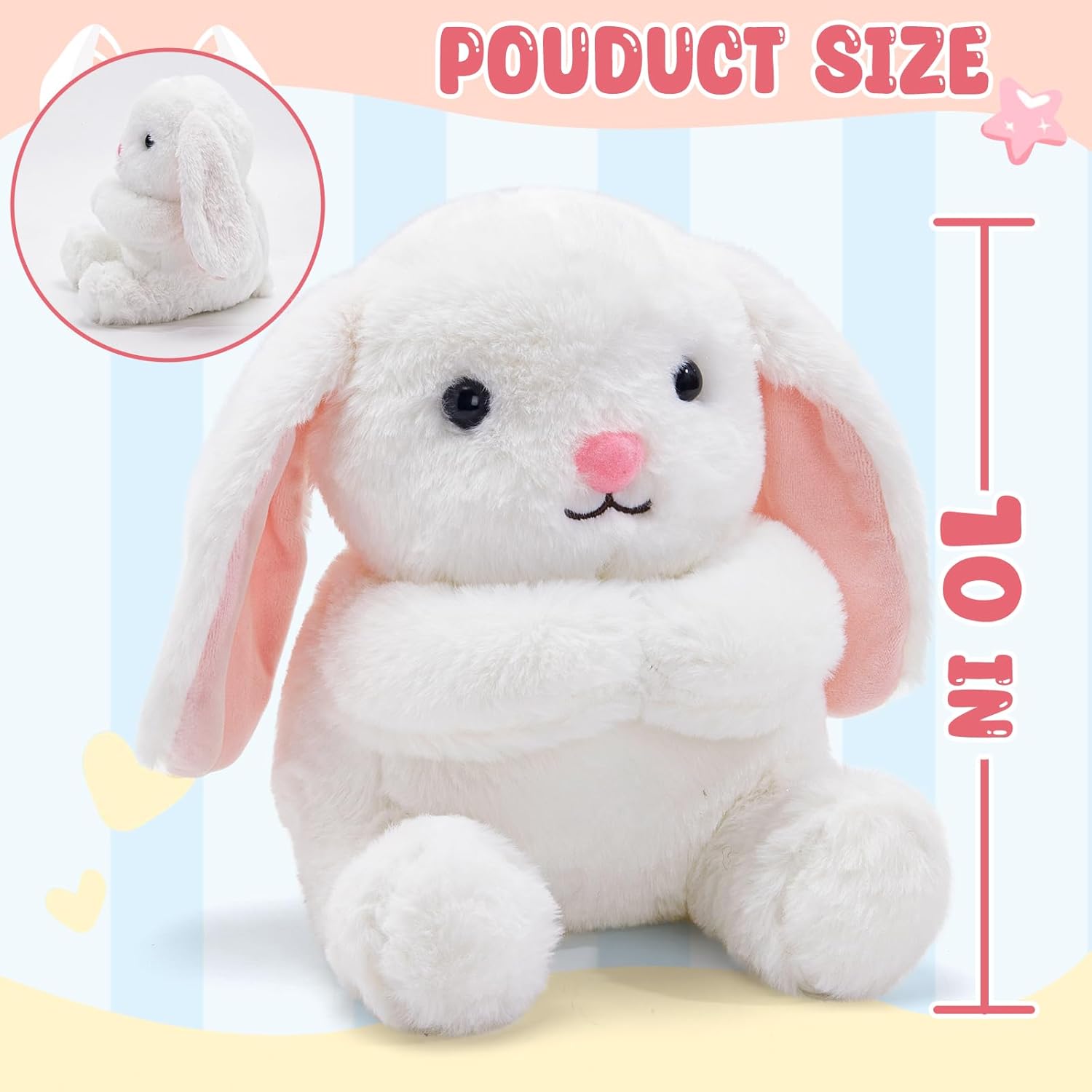 10" Heartbeat Recordable Bunny Plush Toy, Voice Recorder Bunny Stuffed Animal w/30 Sec Recorder, Rabbit Plushie Messages Recording Playback Gifts for Baby Girls Boys Birthday Baby Shower - Image 5