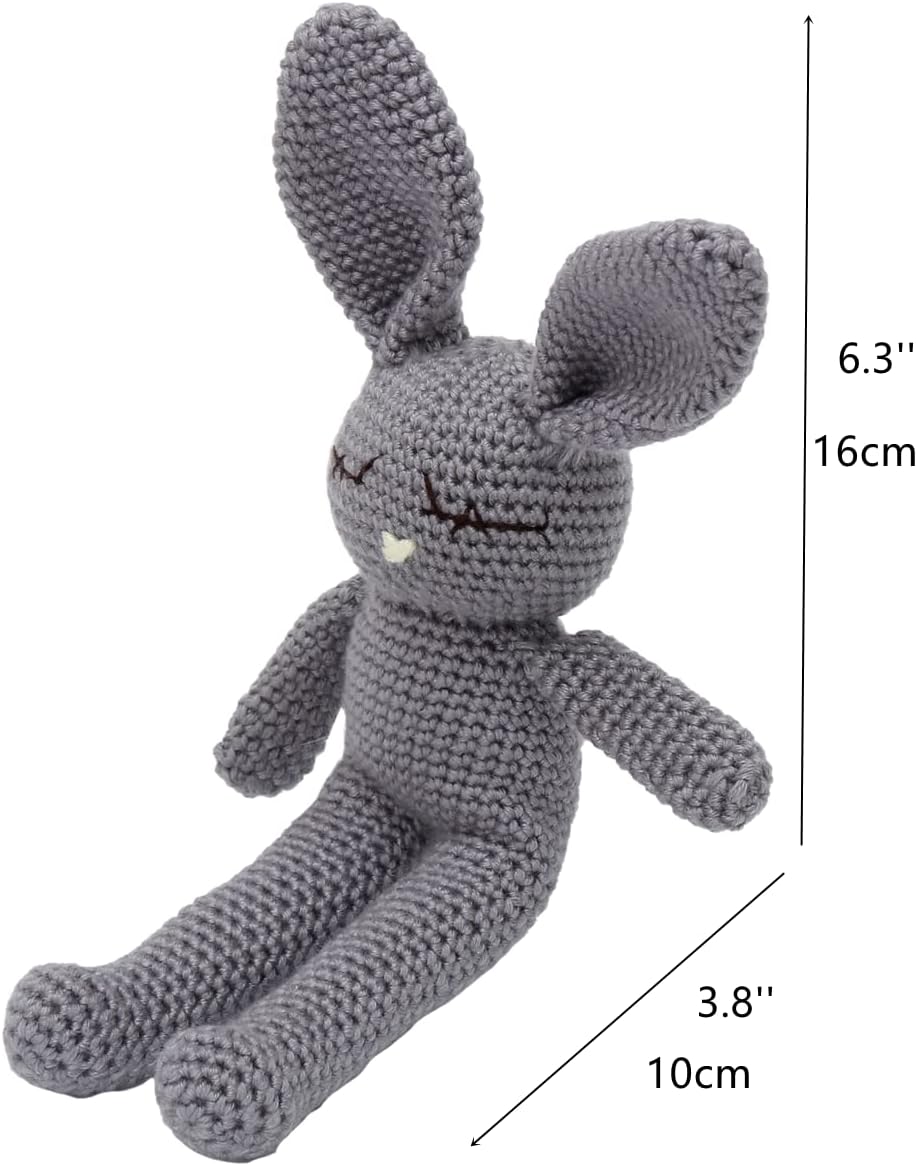 Moni's Choice Stuffed Plush Baby Crochet Bunny Rabbit Easter Gifts Handmade Stuffed Animal Hand-Knit Doll Granddaughter Grandson Lovey Sleep Toy Newborn(Grey) - Image 3