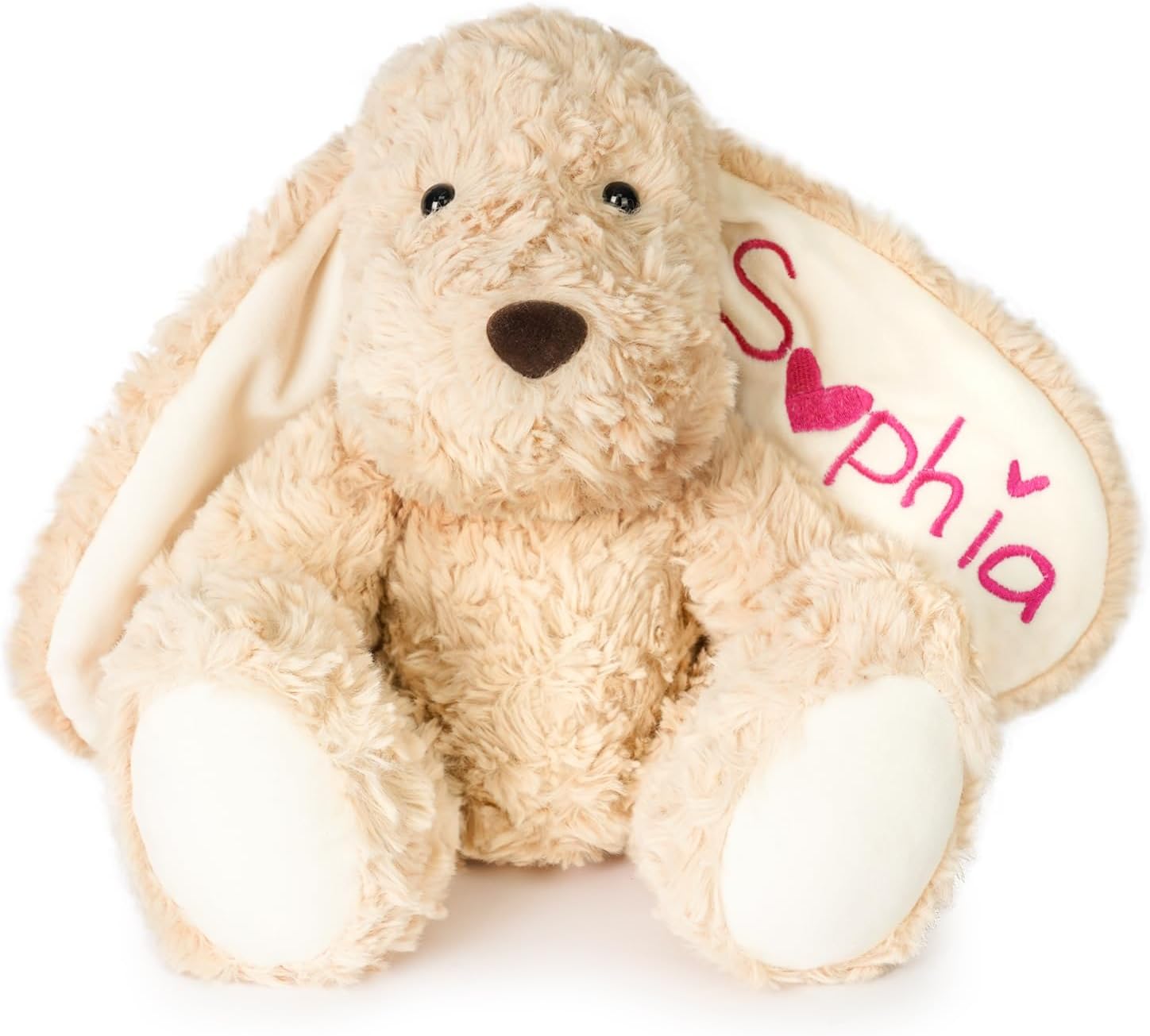 Personalized Custom Stuffed Animal Plush, Custom Name Embroidered Floppy Ear Doll, Nursery Decor Baby Shower Keepsake Gift for Kids and All Ages (Brown)