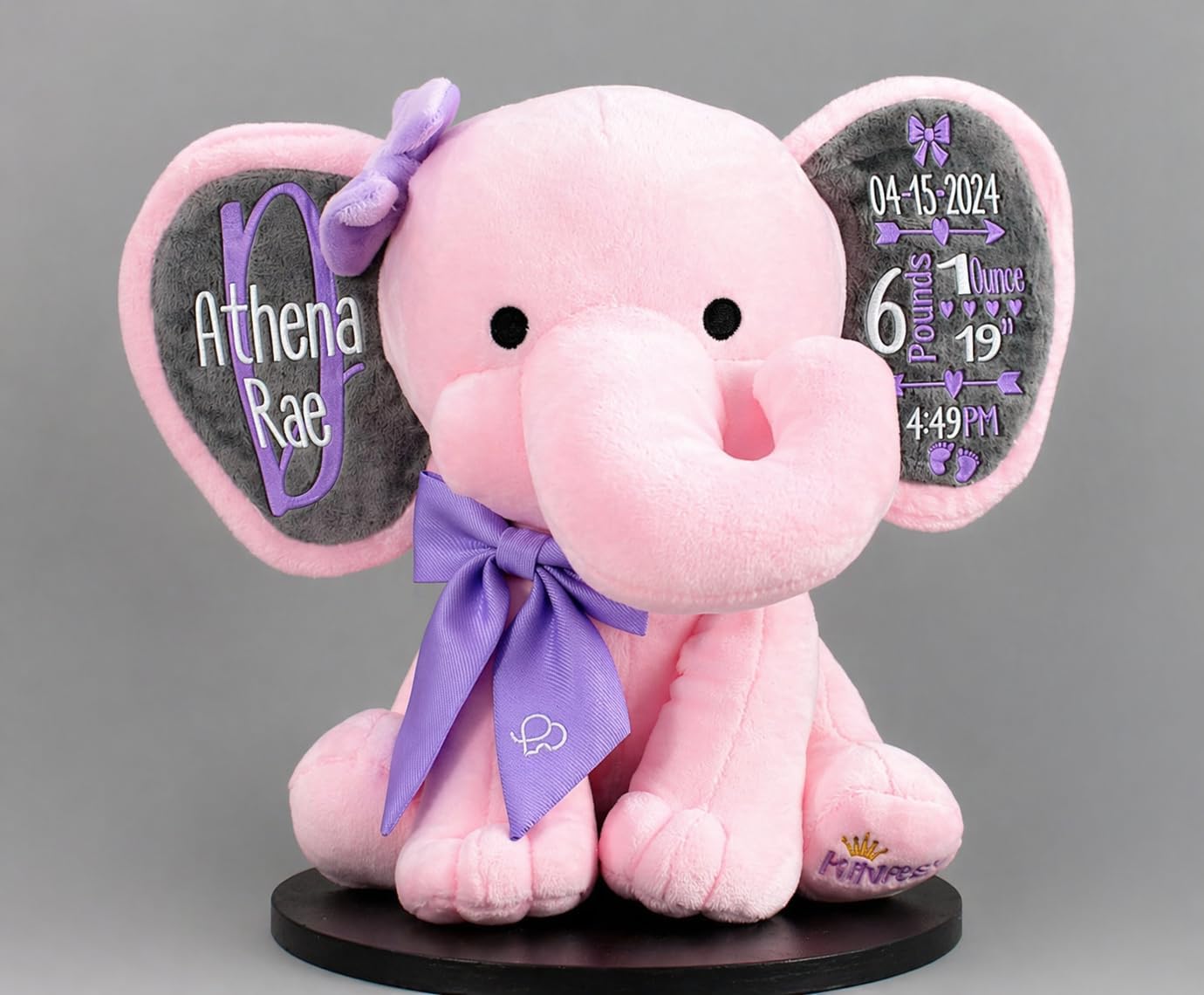 Personalized Elephant Stuffed Animal - Custom Birth Stats Announcement Stuff Elephants Animals for Babies, Baby Shower, Boy, Girl, Newborn, Customized Keepsake Plush Bear Gifts, Pink 9 Inches - Image 8