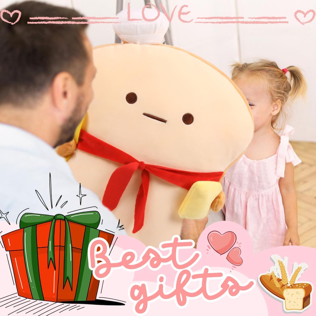 ARELUX 17.7in Funny Toast Bread Pillow,Cute Bread Shape Plush Hugging Pillow,Soft Toast Food Sofa Cushion for Home Decor,Plush Toy Gifts for Kids Birthday - Image 5
