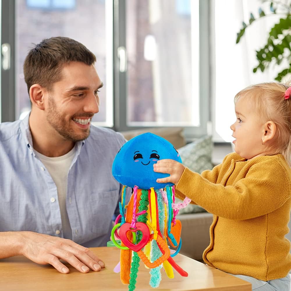 teytoy Sensory Toy, Texture Toys for Babies with Rattle, Autism Sensory Toys Jellyfish Shape Tactile Sensory Toys with 10 Textures, Baby Sensory Toys for 0-3-6-18 Months Soft Baby Toys with Teethers - Image 8
