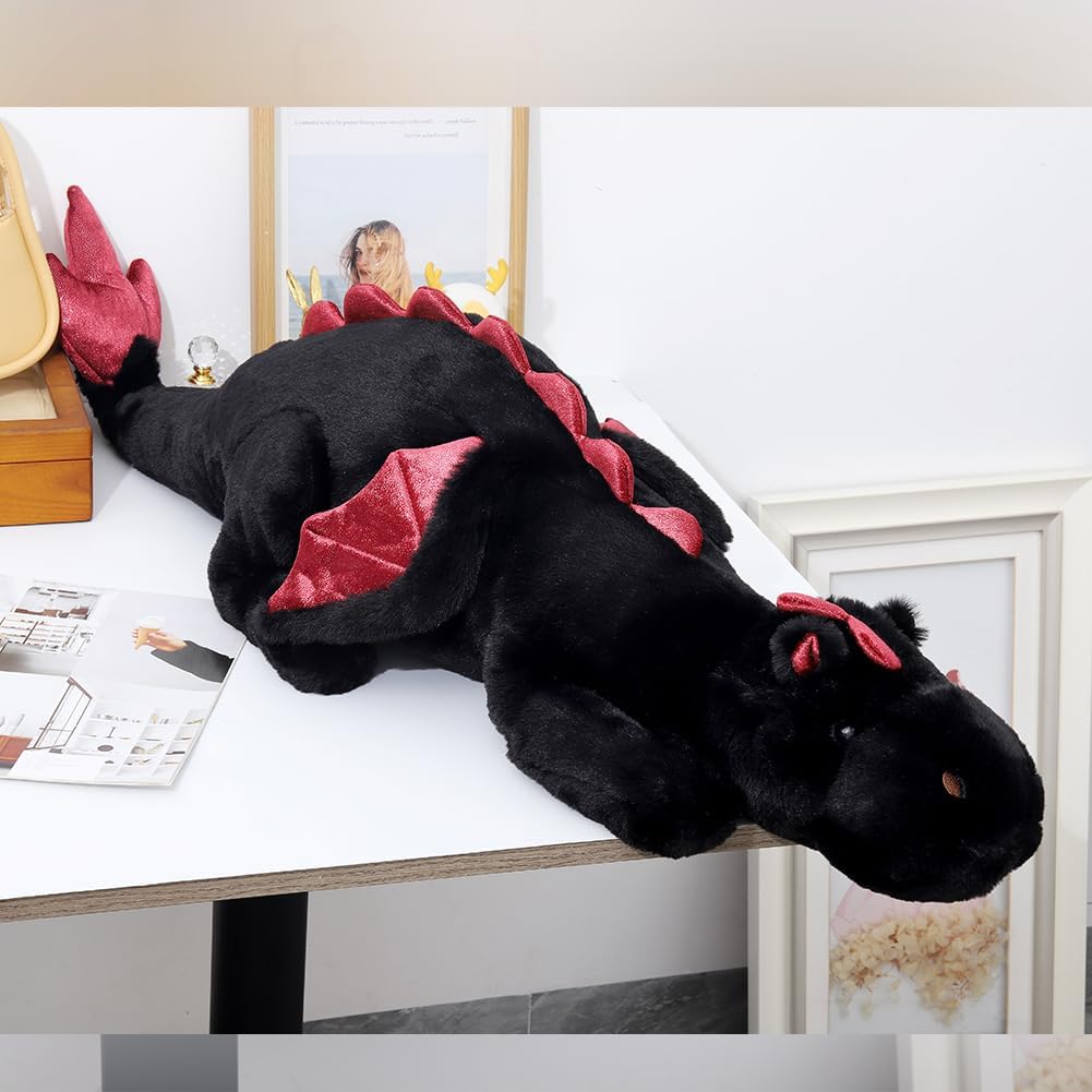 Weighted Dragon Stuffed Animal 10Lbs 43.3" Soft and Sturdy Weighted Stuffed Animals for Adults and Kids, Large Black Dragon Plush - Image 5
