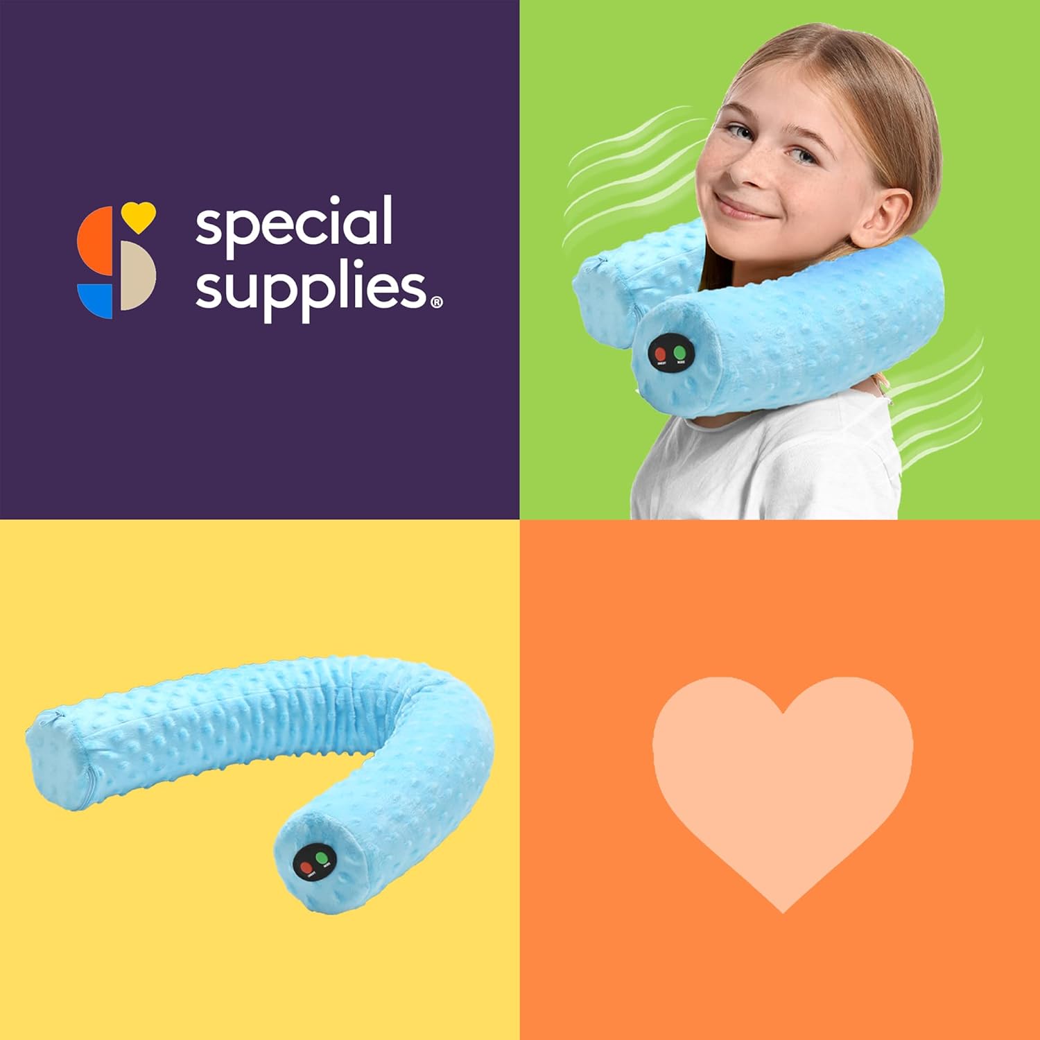 Special Supplies Sensory Vibrating Neck Pillow for Kids and Adults Plush Velvet Soft Cover with Textured Therapy Stimulation, Mind and Body Calming Relaxation - Blue - Image 4