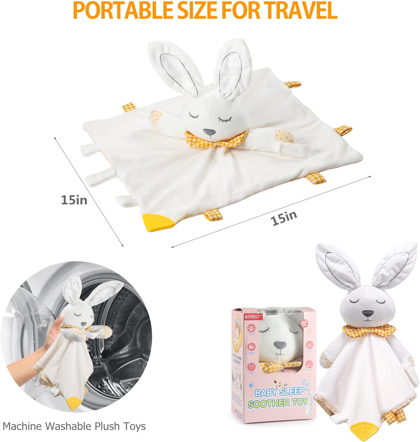 BEREST Rechargeable Baby Sleep Soother Bunny Lovey- White Noise| Heartbeat| Shushing| Lullaby Infant Sleeping Aid with Cry Sensor at Nap Time Routine, Newborn Gifts Plush Toddler Snuggle Blanket Toy - Image 8