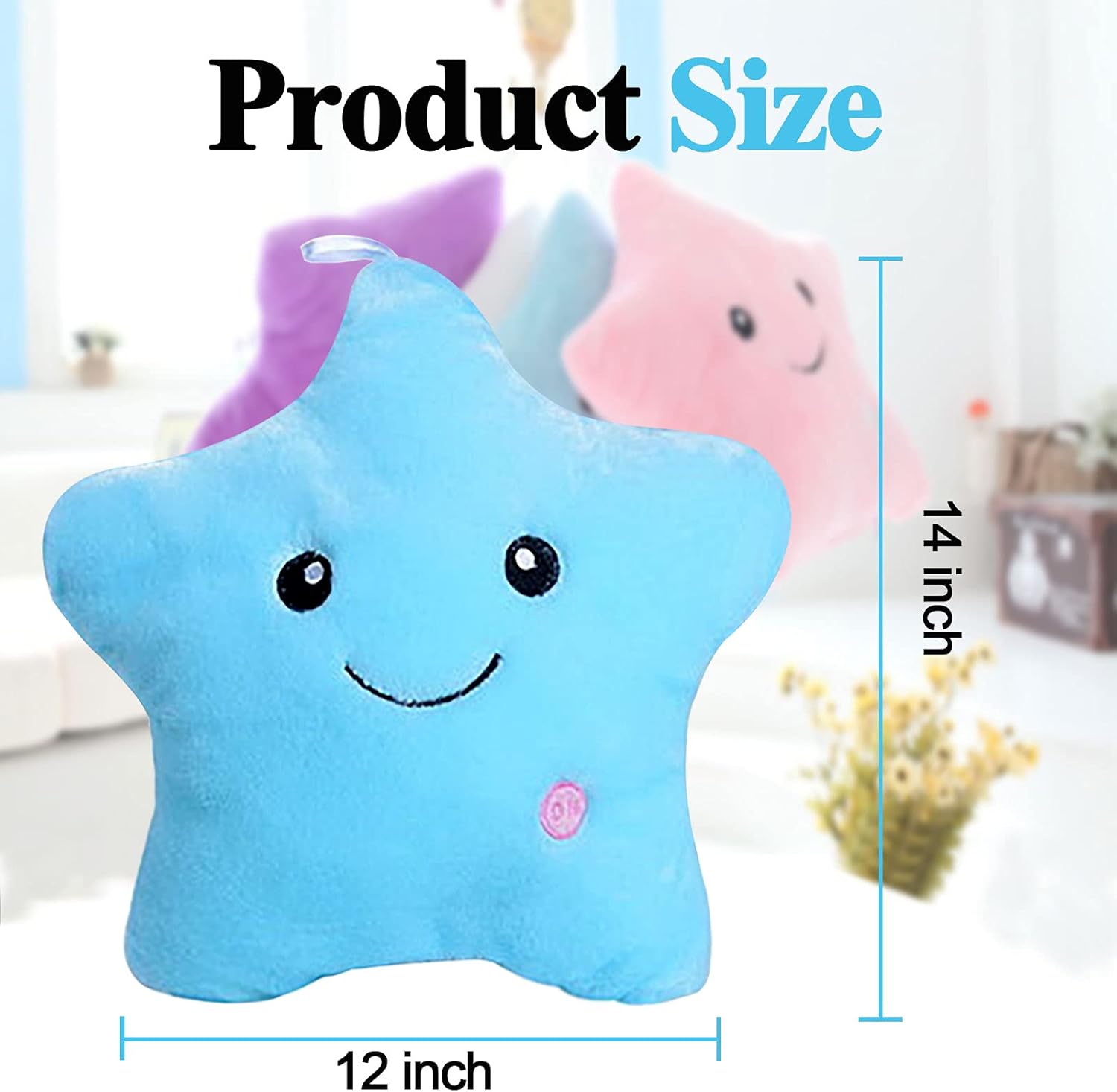 Creative Twinkle Star Glowing LED Night Light Up Plush Pillows Stuffed Toys Birthday Gifts for Kid Children Friends,Couch Bed Throw Pillows Decorative Light Blue Throw Pillow Covers - Image 4