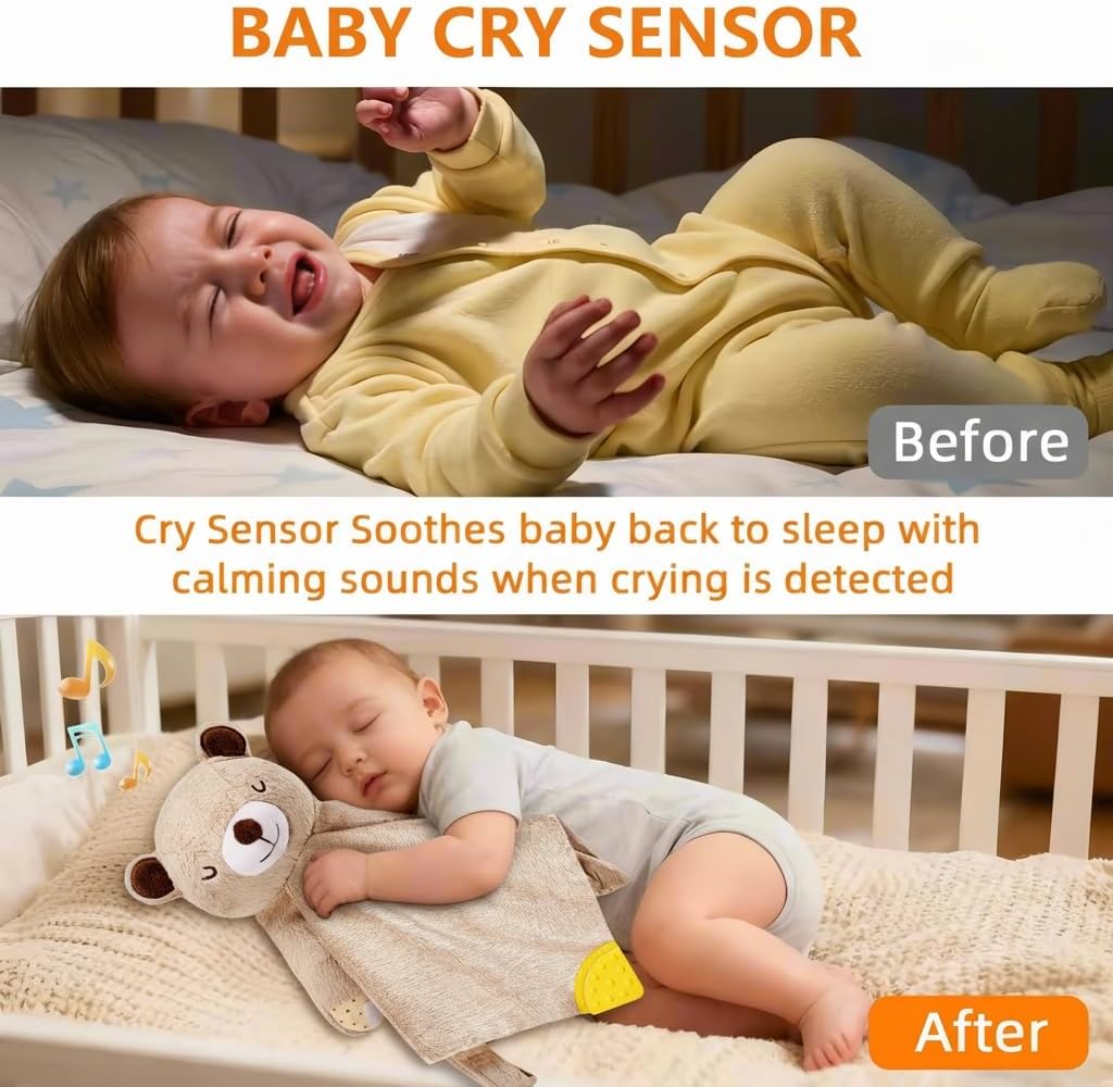 BEREST Rechargeable Baby Cry Sensor Sleep Soother Heartbeat Bear Lovey Blanket Comforter Toy, Help Newborns Go to Sleep Faster & Stay Asleep Longer, Great Nursery Decor Infants Shower Gifts - Image 3