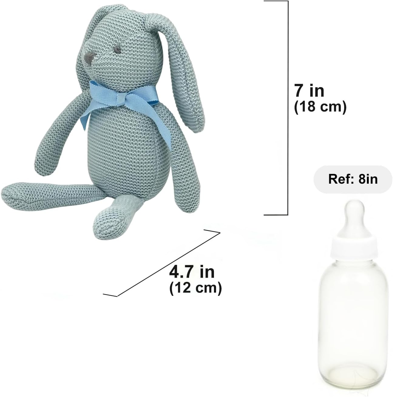 FLUFFYFUN 100% Organic Cotton Blue Bunny Rabbit Plush, 7.1" Baby Stuffed Animal for Newborn - Image 2