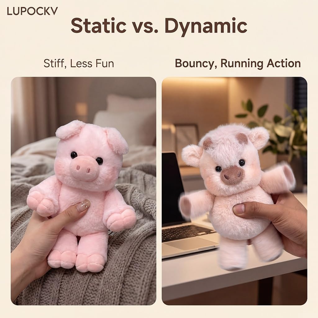 Running Plushie Stress Relief Pig Panda Cow Stuffed Animal Shaking Interactive Moving Legs Desktop Fidget Toy Soft Cuddly Pal Sensory Gift for Kids Adults Office Bedroom Home Nursery(D) - Image 6