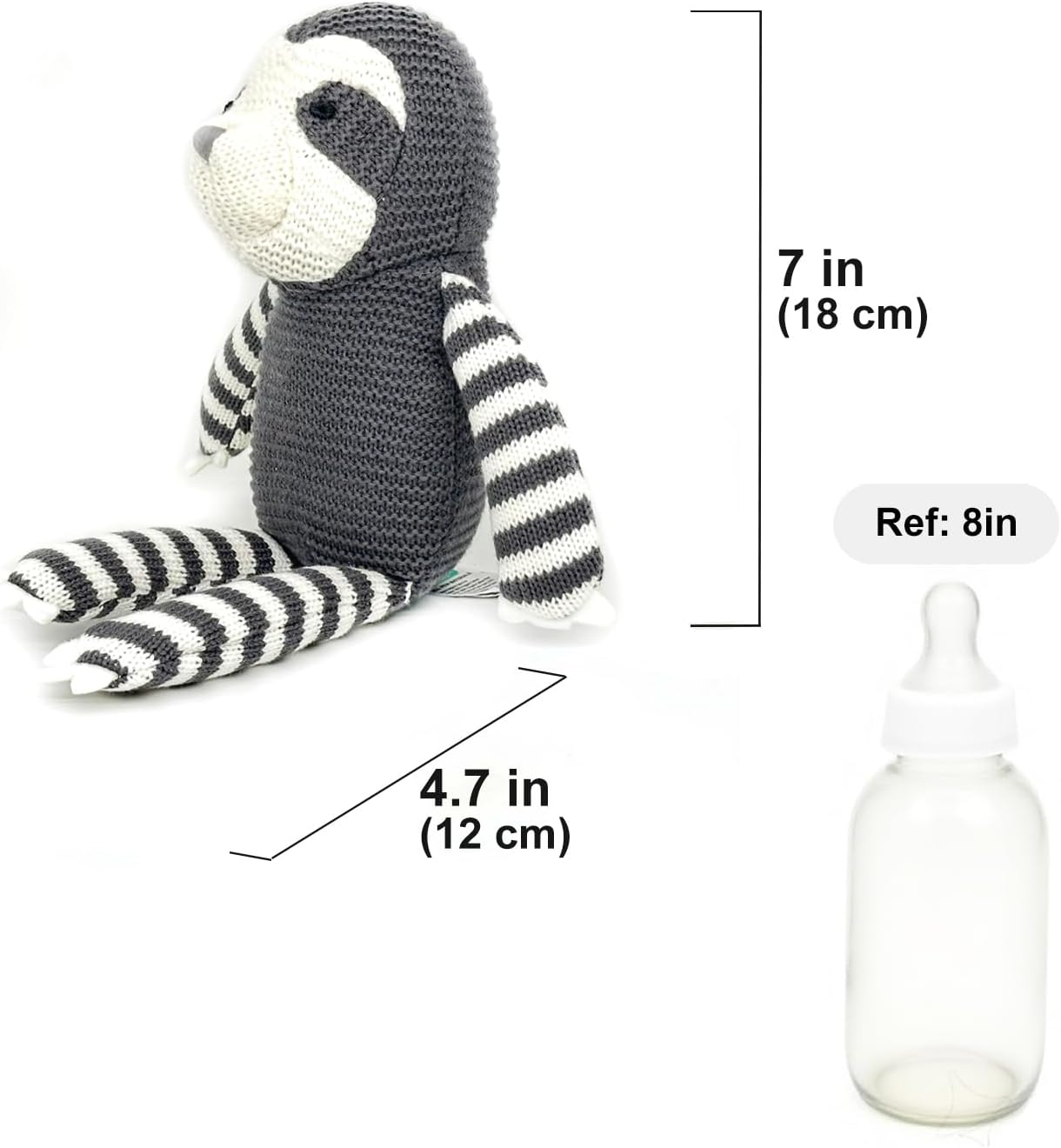 FLUFFYFUN 100% Organic Cotton Grey Sloth Plush, 7.1" Baby Stuffed Animal for Newborn - Image 2