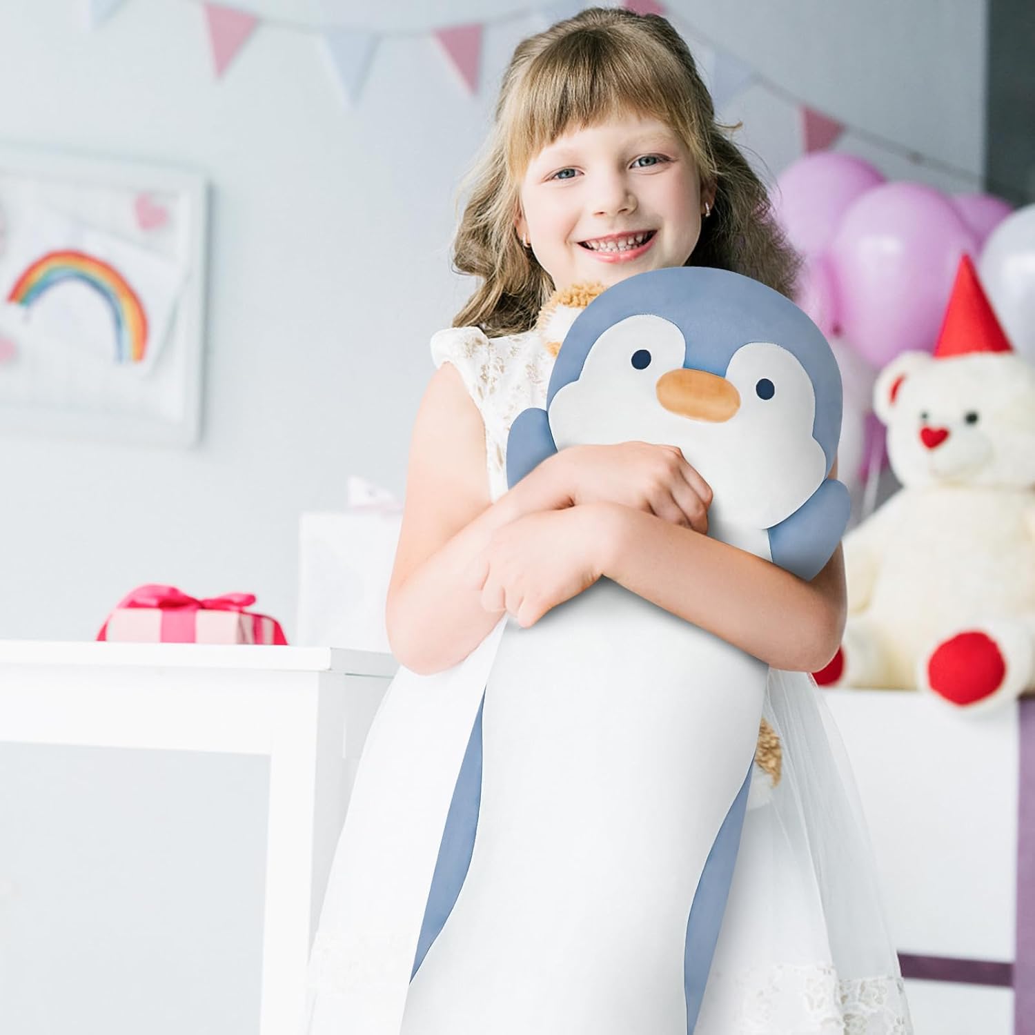 Dalmao 36" Penguin Stuffed Animal, Soft Jumbo Long Cuddle Pillow, Cute Blue Penguin Plush Body Pillow Plushies Toy Gift for Kids, Boy and Girls Birthday, Easter - Image 6